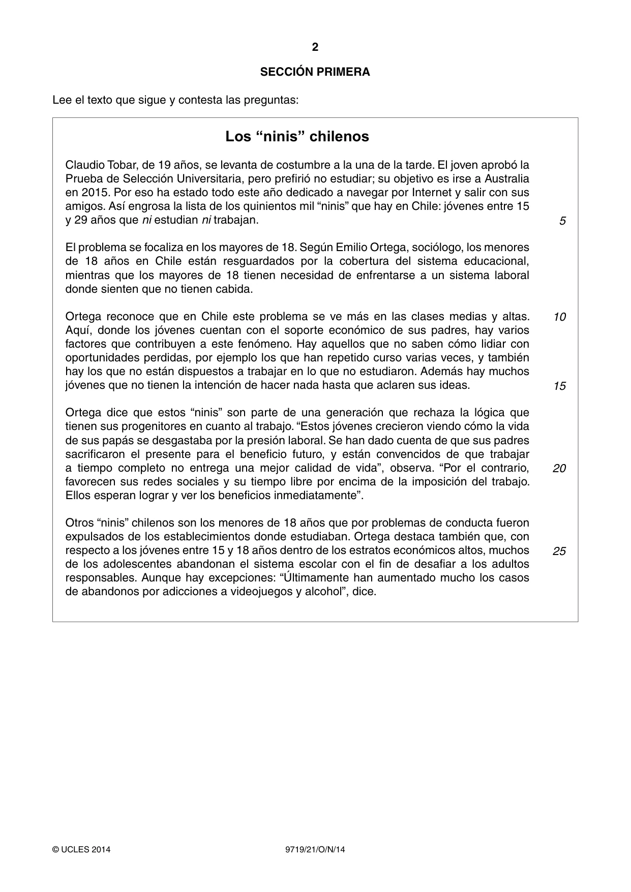 Cambridge A Level Spanish (A Level only) 9719 2014 Oct/Nov Paper 2 · Variant 1 question paper, page 2 of 8