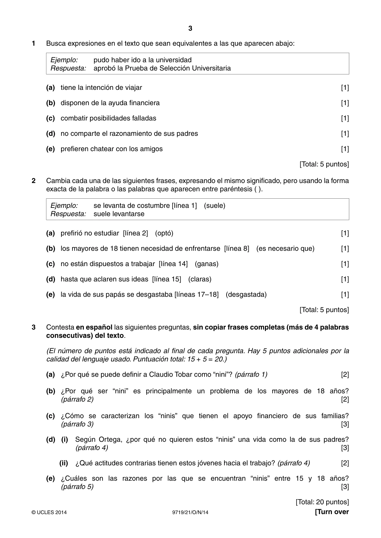 Cambridge A Level Spanish (A Level only) 9719 2014 Oct/Nov Paper 2 · Variant 1 question paper, page 3 of 8