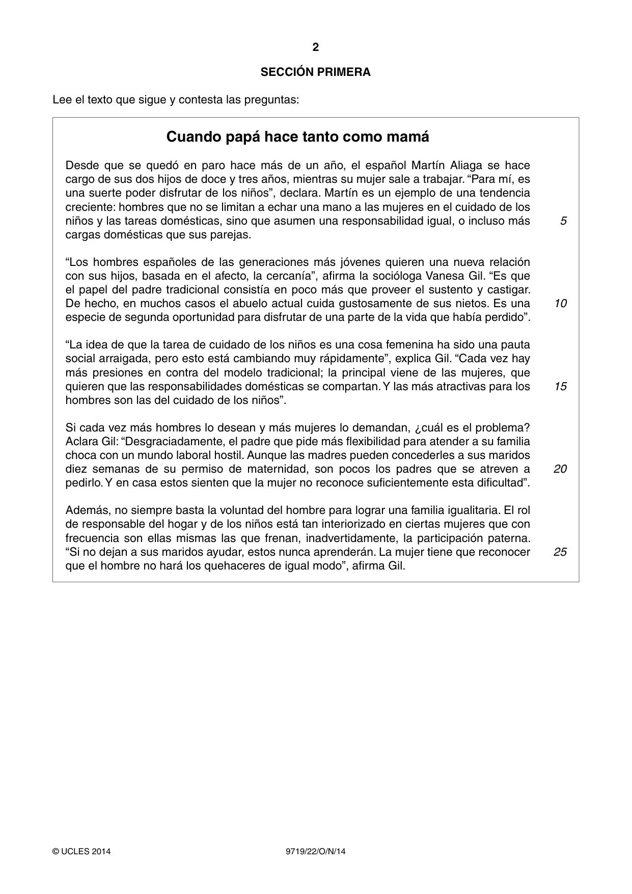 Cambridge A Level Spanish (A Level only) 9719 2014 Oct/Nov Paper 2 · Variant 2 question paper, page 2 of 8