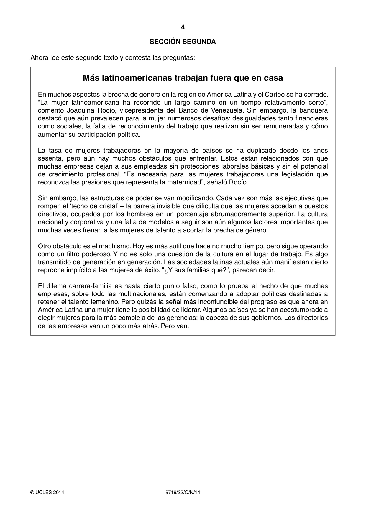 Cambridge A Level Spanish (A Level only) 9719 2014 Oct/Nov Paper 2 · Variant 2 question paper, page 4 of 8
