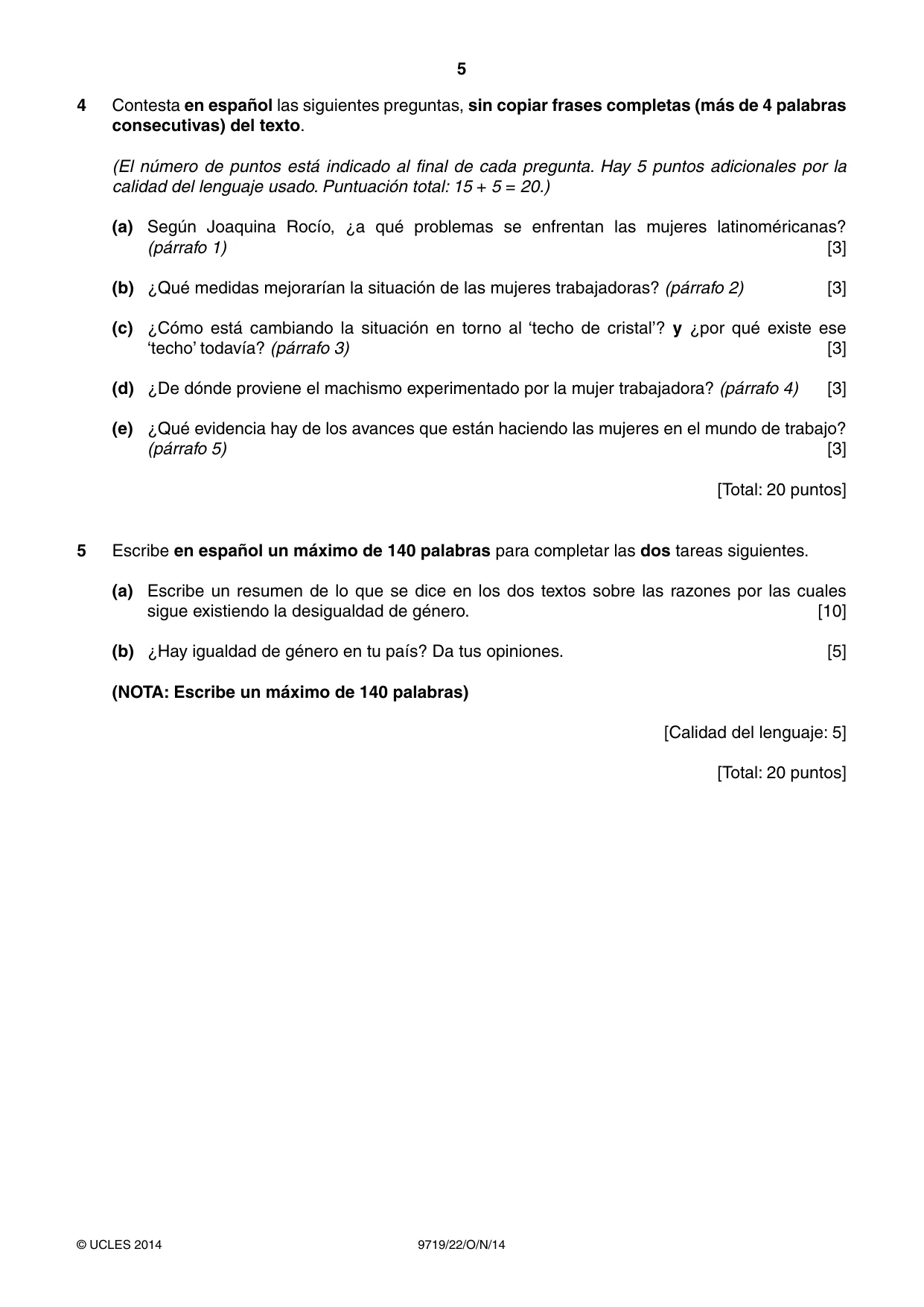Cambridge A Level Spanish (A Level only) 9719 2014 Oct/Nov Paper 2 · Variant 2 question paper, page 5 of 8