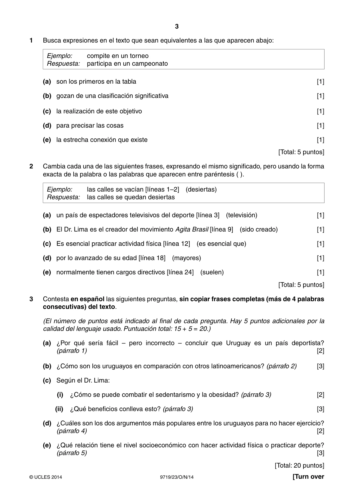Cambridge A Level Spanish (A Level only) 9719 2014 Oct/Nov Paper 2 · Variant 3 question paper, page 3 of 8
