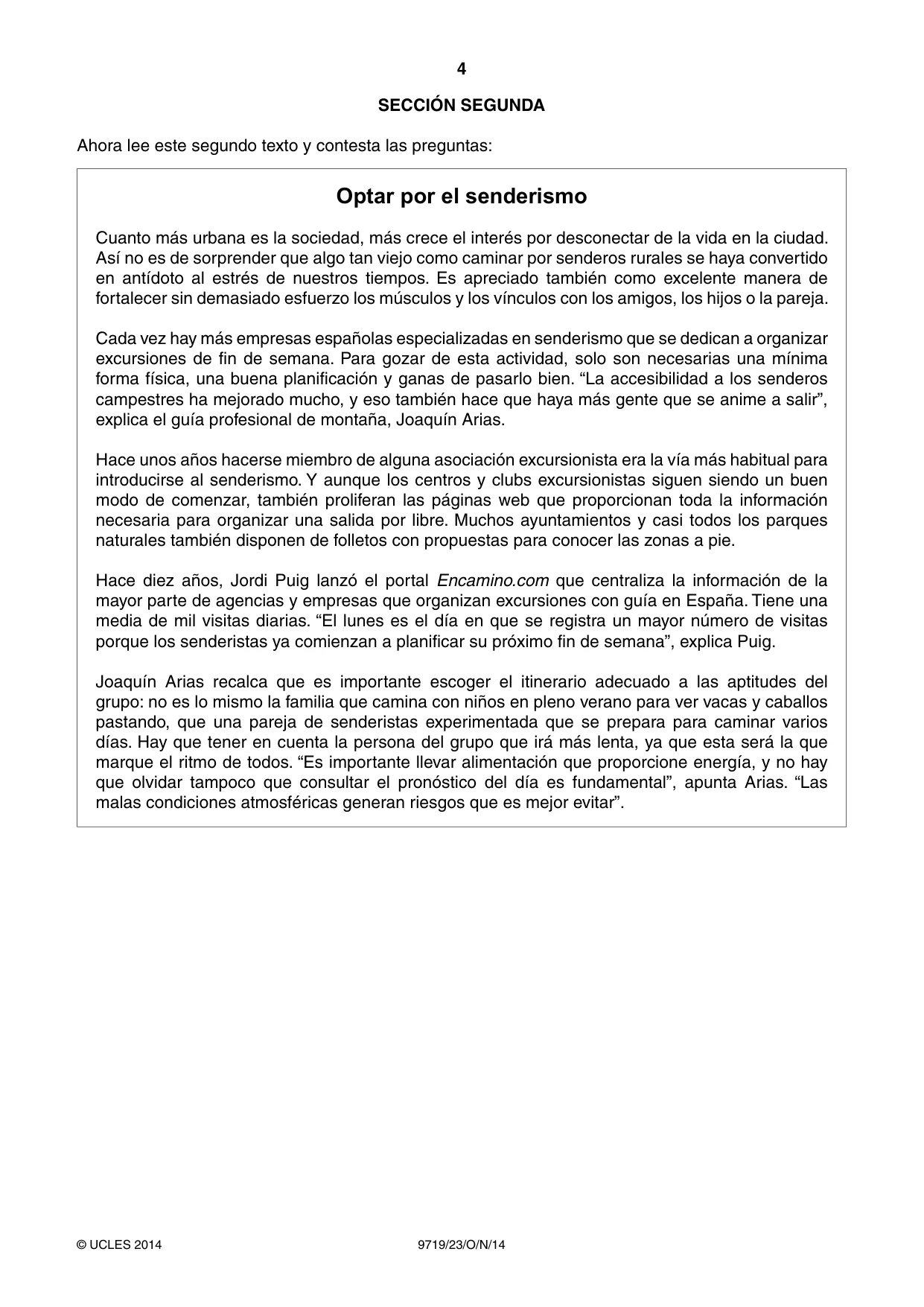 Cambridge A Level Spanish (A Level only) 9719 2014 Oct/Nov Paper 2 · Variant 3 question paper, page 4 of 8