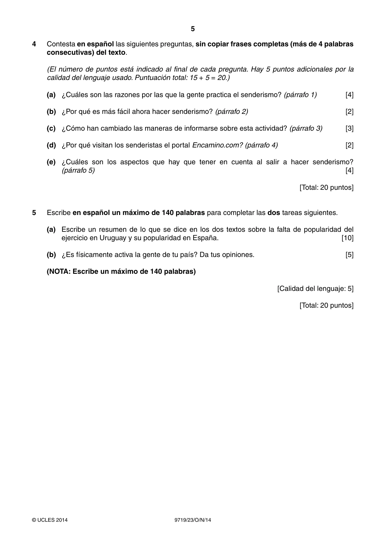 Cambridge A Level Spanish (A Level only) 9719 2014 Oct/Nov Paper 2 · Variant 3 question paper, page 5 of 8