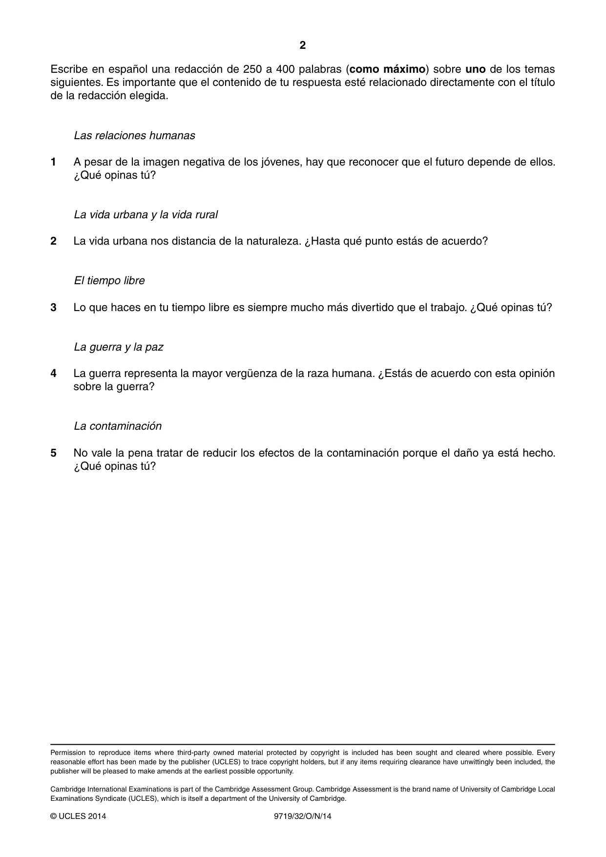 Cambridge A Level Spanish (A Level only) 9719 2014 Oct/Nov Paper 3 · Variant 2 question paper, page 2 of 2