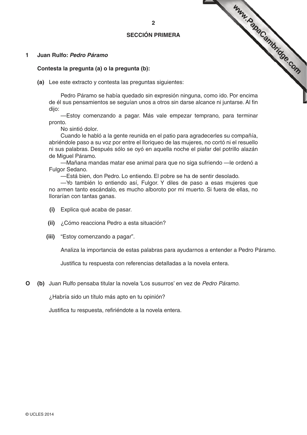 Cambridge A Level Spanish (A Level only) 9719 2014 Oct/Nov Paper 4 · Variant 2 question paper, page 2 of 8