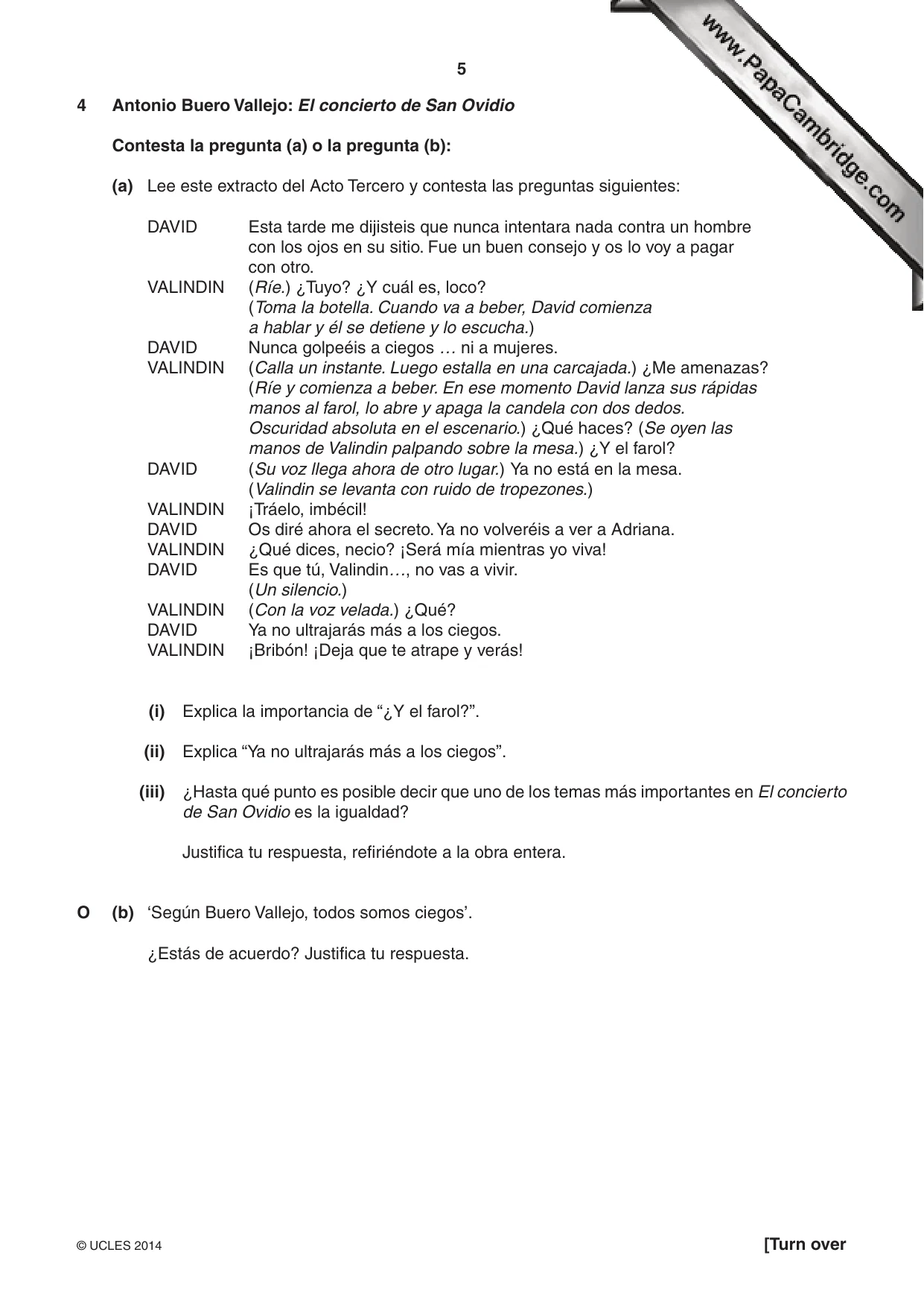Cambridge A Level Spanish (A Level only) 9719 2014 Oct/Nov Paper 4 · Variant 2 question paper, page 5 of 8
