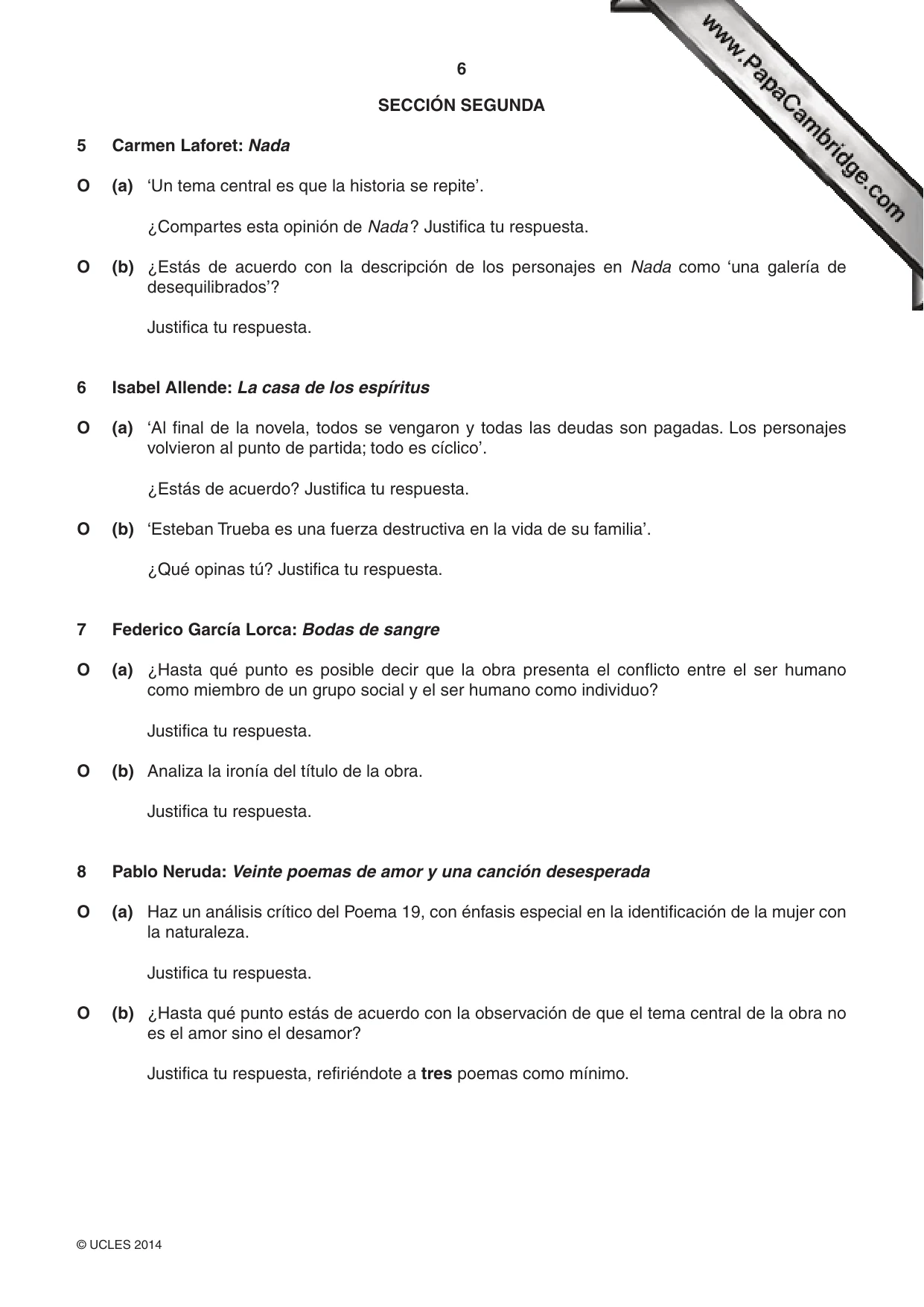 Cambridge A Level Spanish (A Level only) 9719 2014 Oct/Nov Paper 4 · Variant 2 question paper, page 6 of 8