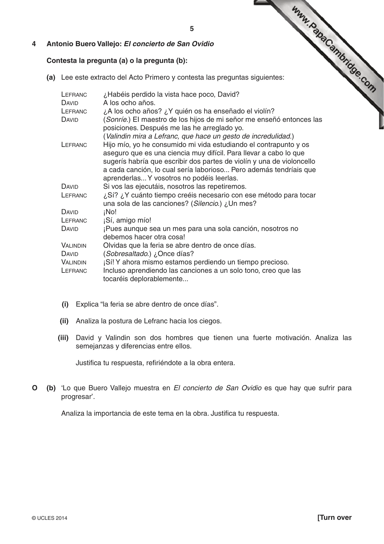 Cambridge A Level Spanish (A Level only) 9719 2014 Oct/Nov Paper 4 · Variant 3 question paper, page 5 of 8