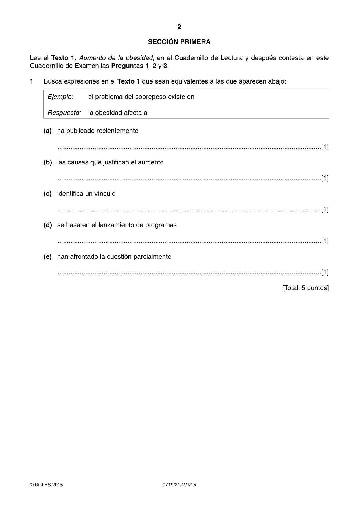 Cambridge A Level Spanish (A Level only) 9719 2015 May/June Paper 2 · Variant 1 question paper, page 2 of 8