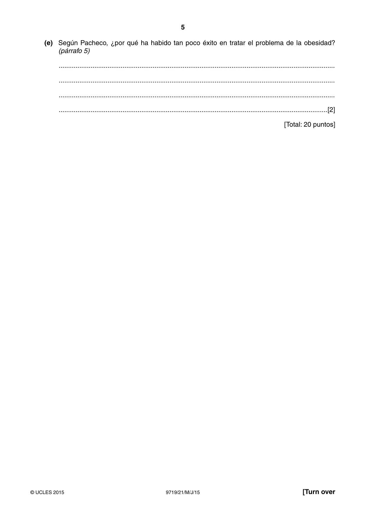 Cambridge A Level Spanish (A Level only) 9719 2015 May/June Paper 2 · Variant 1 question paper, page 5 of 8
