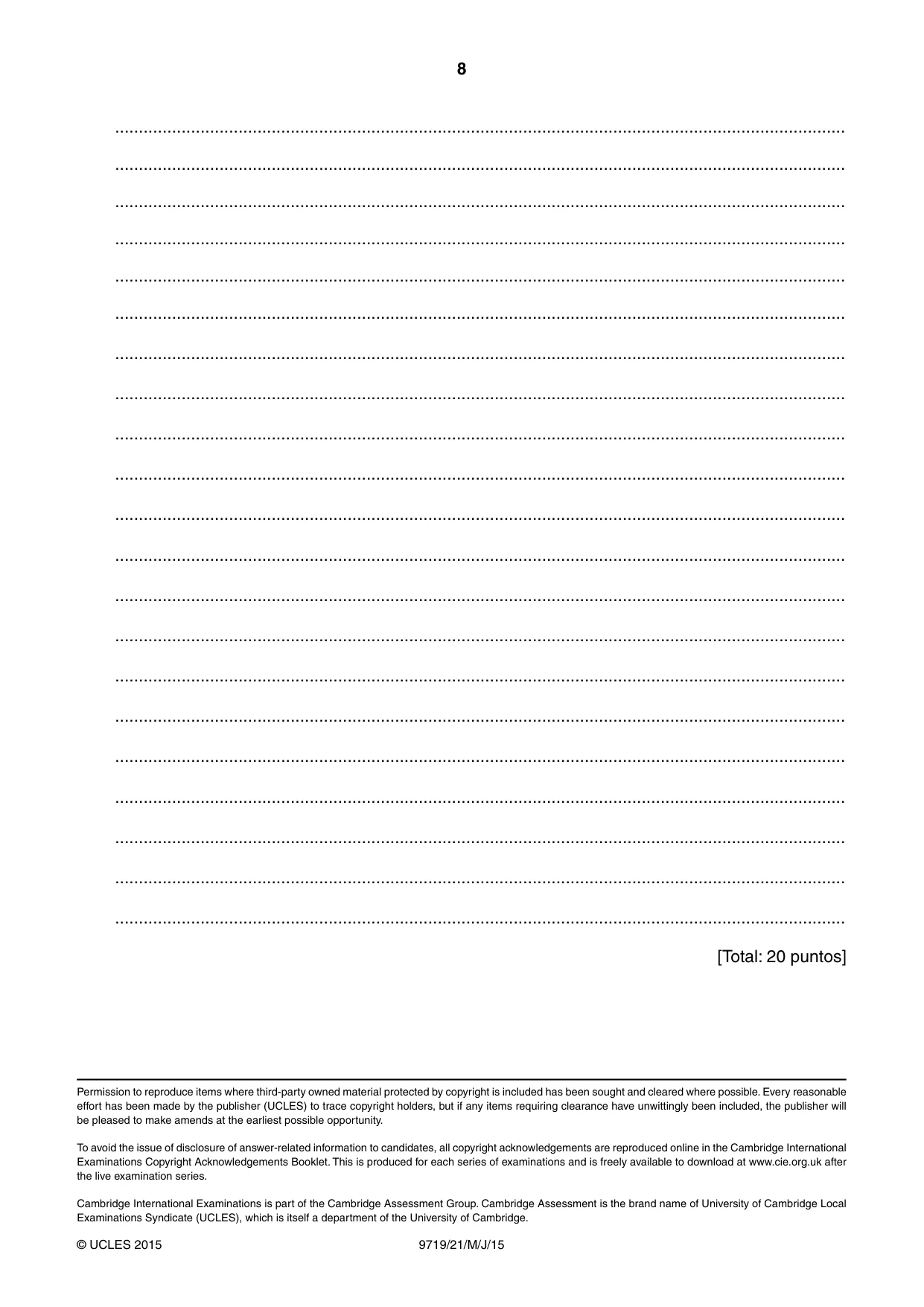 Cambridge A Level Spanish (A Level only) 9719 2015 May/June Paper 2 · Variant 1 question paper, page 8 of 8
