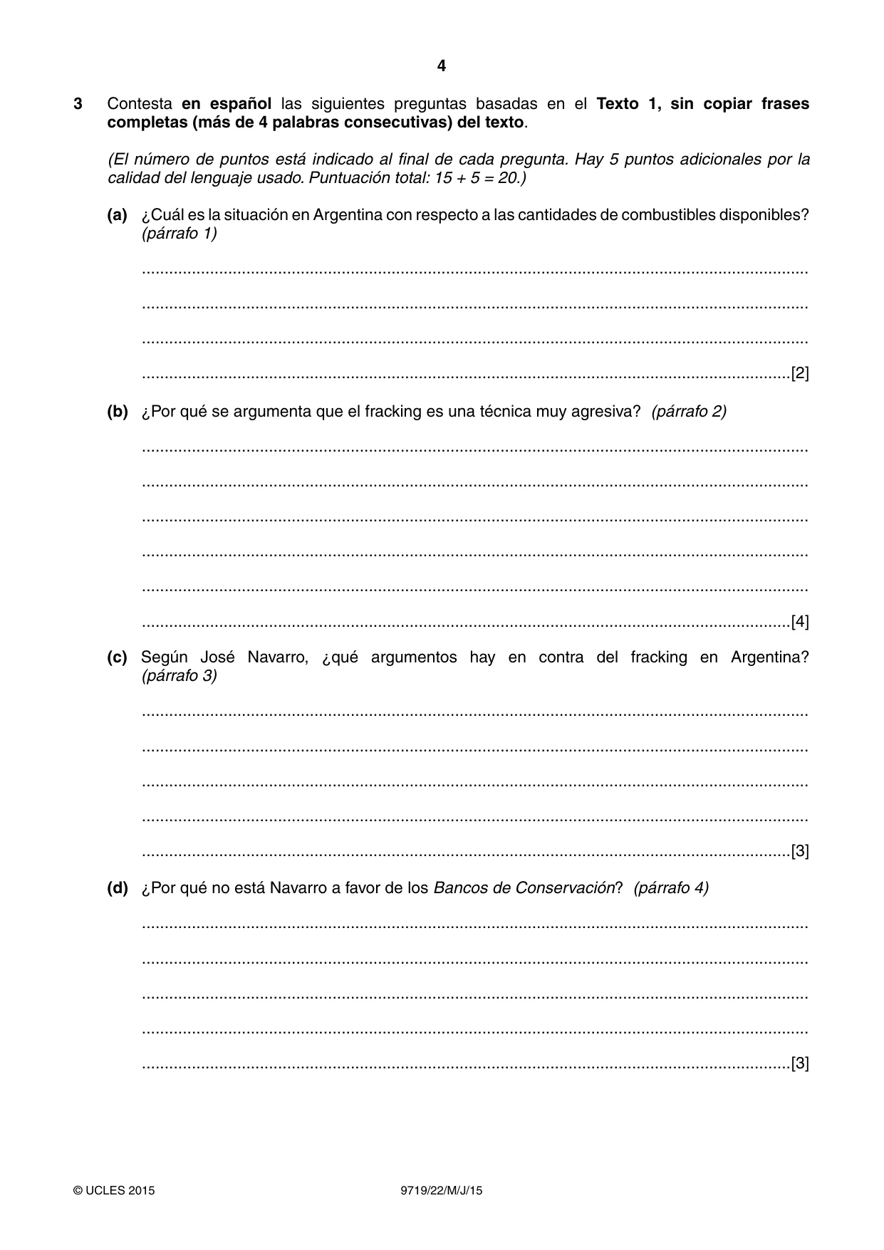 Cambridge A Level Spanish (A Level only) 9719 2015 May/June Paper 2 · Variant 2 question paper, page 4 of 8