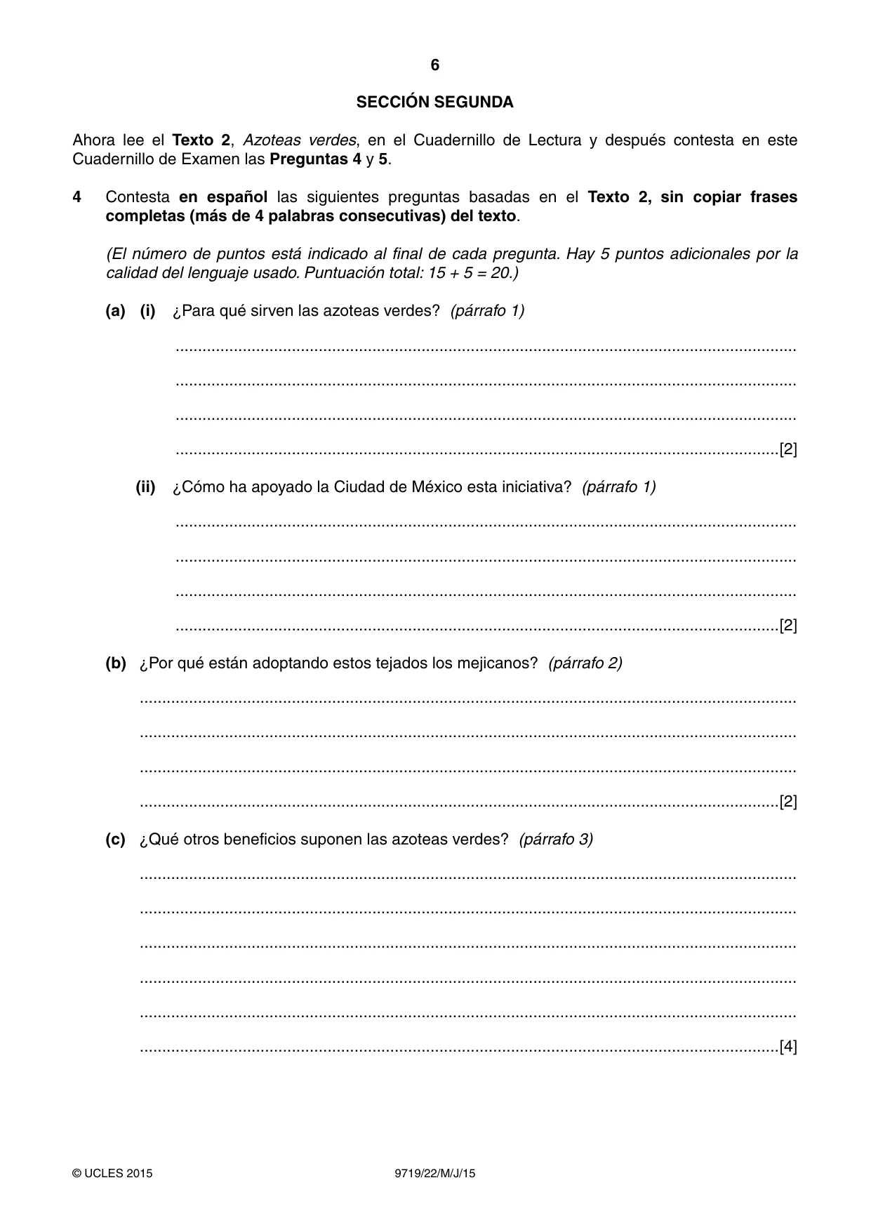 Cambridge A Level Spanish (A Level only) 9719 2015 May/June Paper 2 · Variant 2 question paper, page 6 of 8