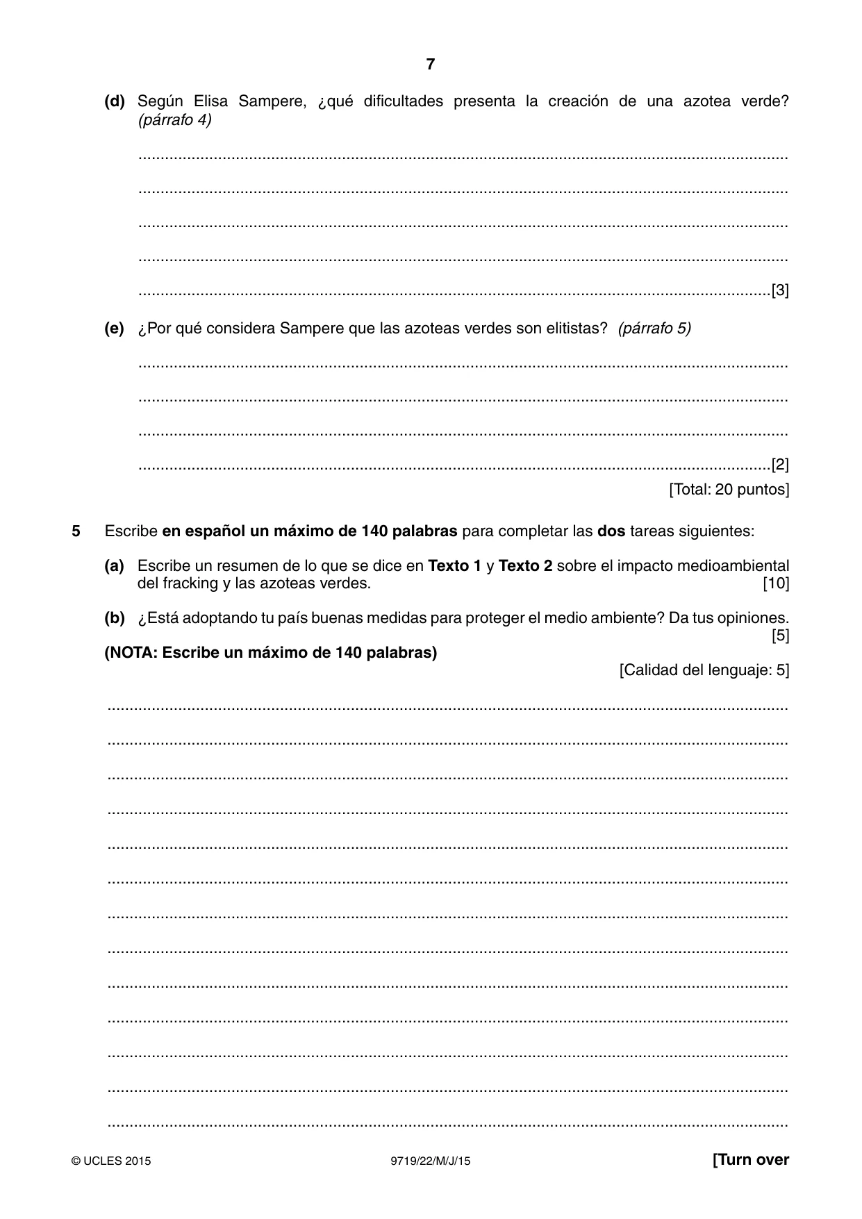 Cambridge A Level Spanish (A Level only) 9719 2015 May/June Paper 2 · Variant 2 question paper, page 7 of 8