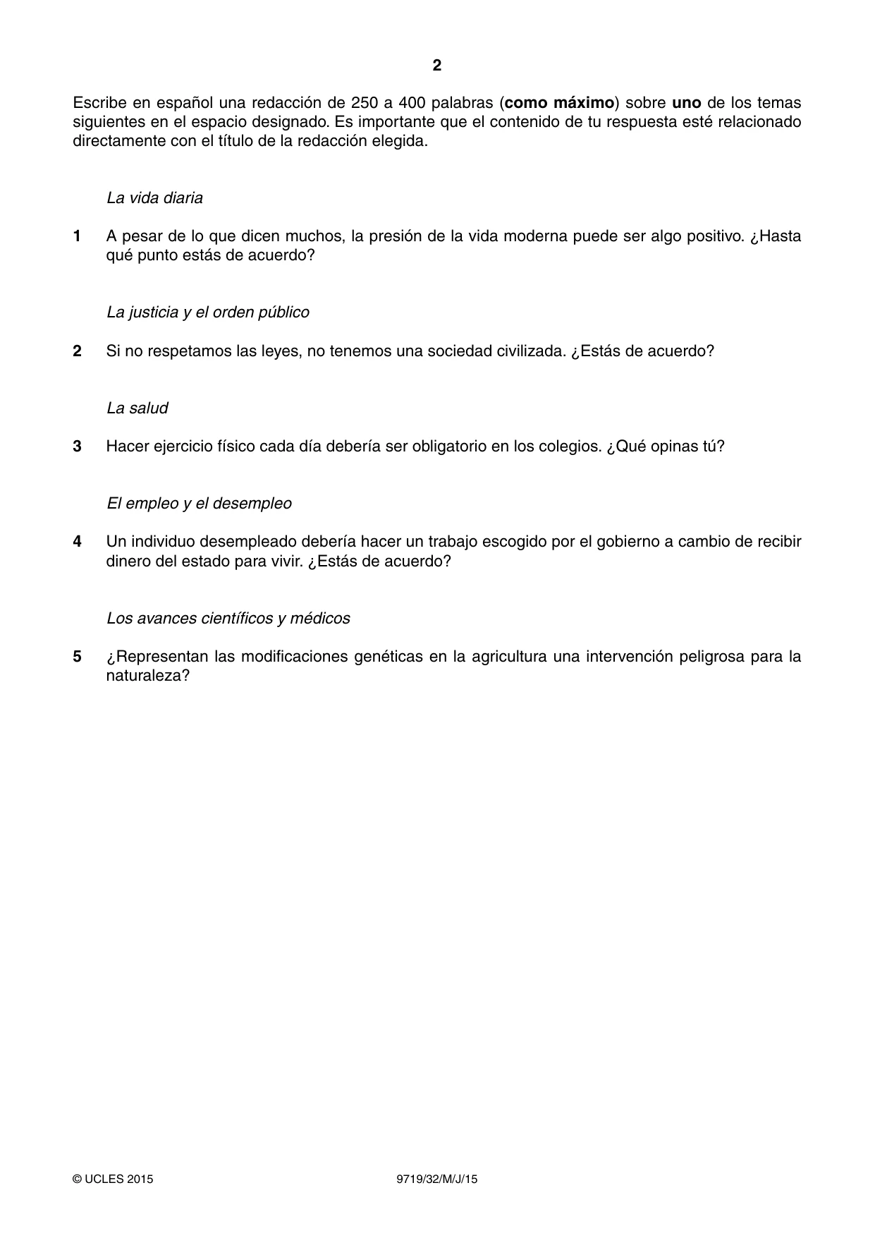 Cambridge A Level Spanish (A Level only) 9719 2015 May/June Paper 3 · Variant 2 question paper, page 2 of 8