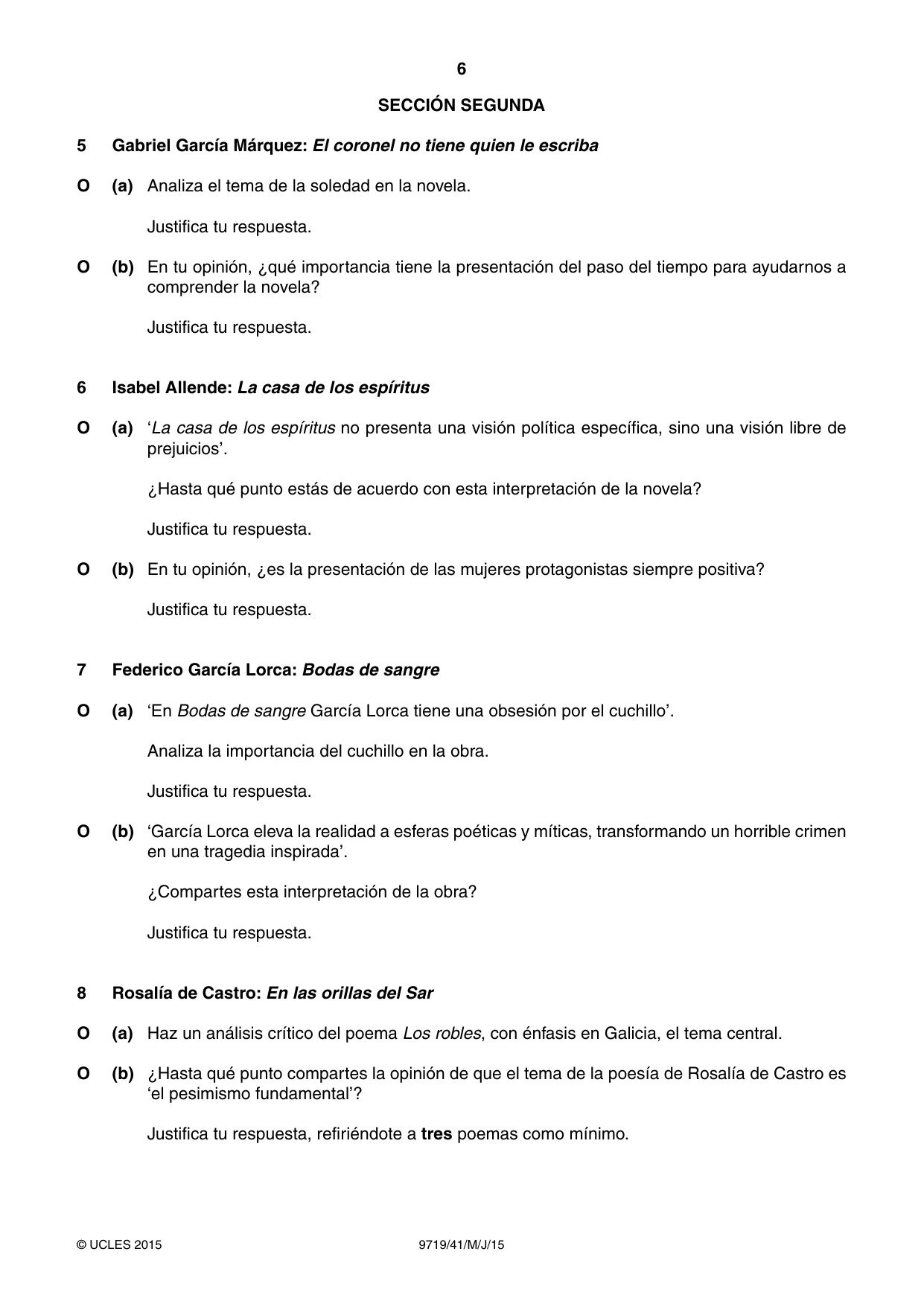 Cambridge A Level Spanish (A Level only) 9719 2015 May/June Paper 4 · Variant 1 question paper, page 6 of 8