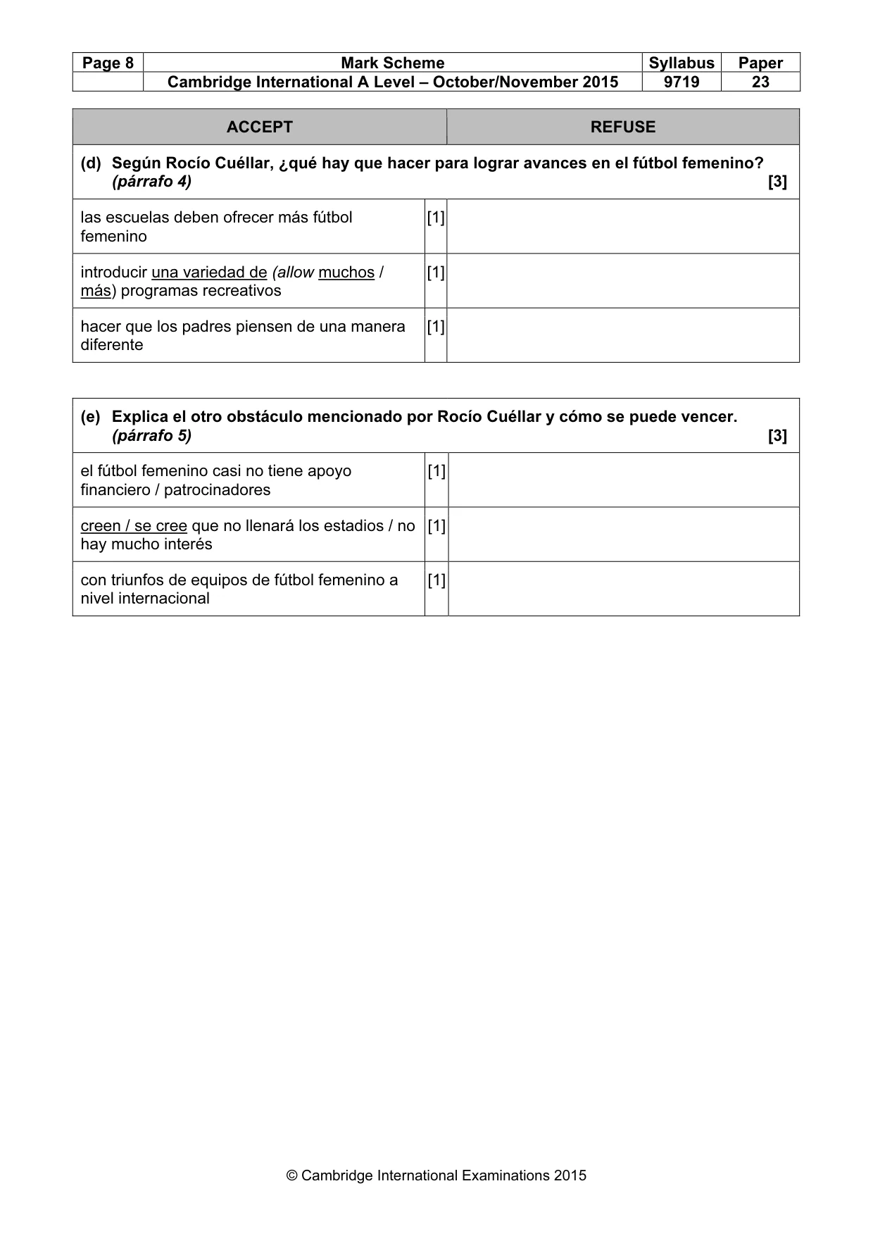 Mark scheme, page 8 of 11