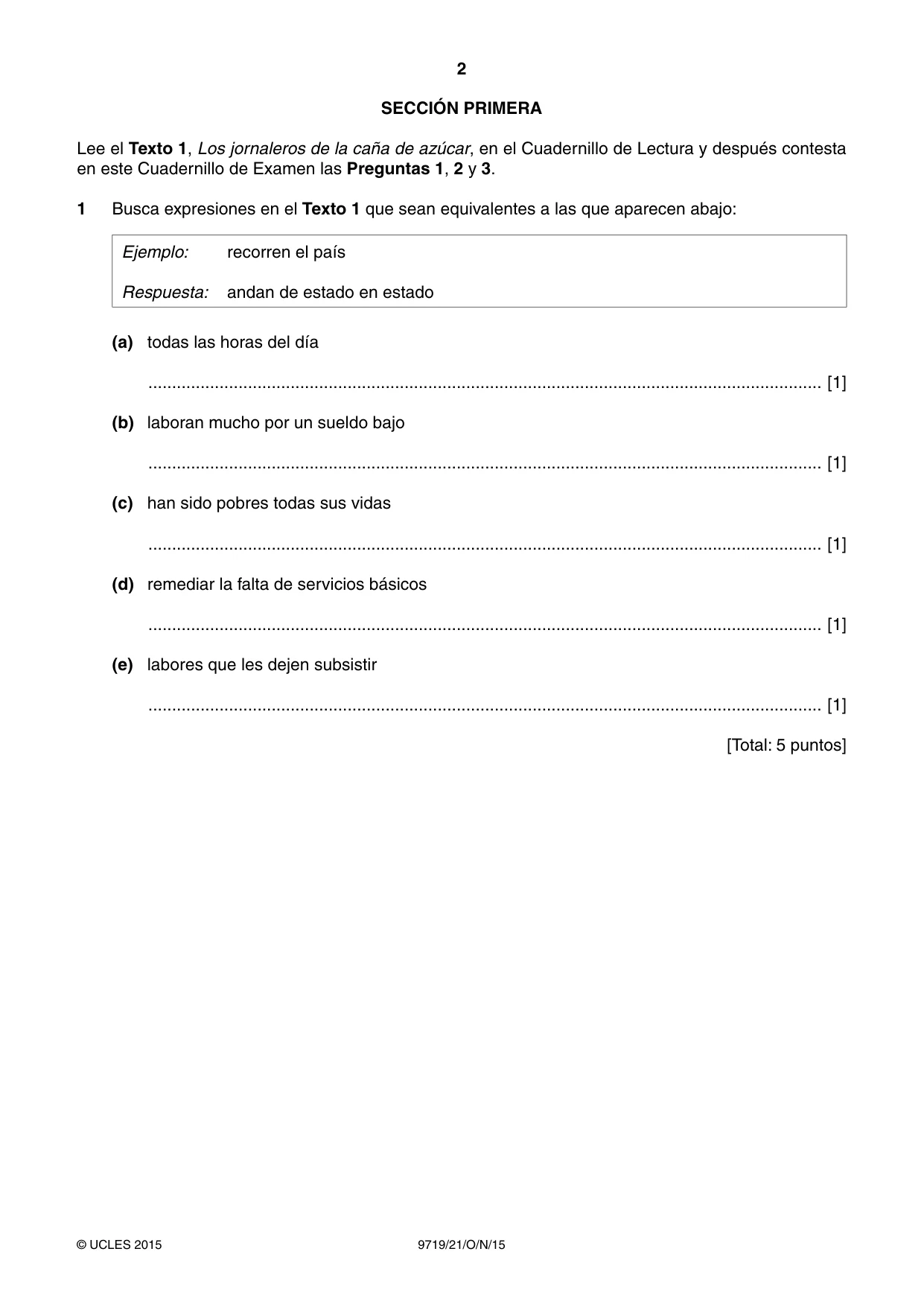 Cambridge A Level Spanish (A Level only) 9719 2015 Oct/Nov Paper 2 · Variant 1 question paper, page 2 of 8
