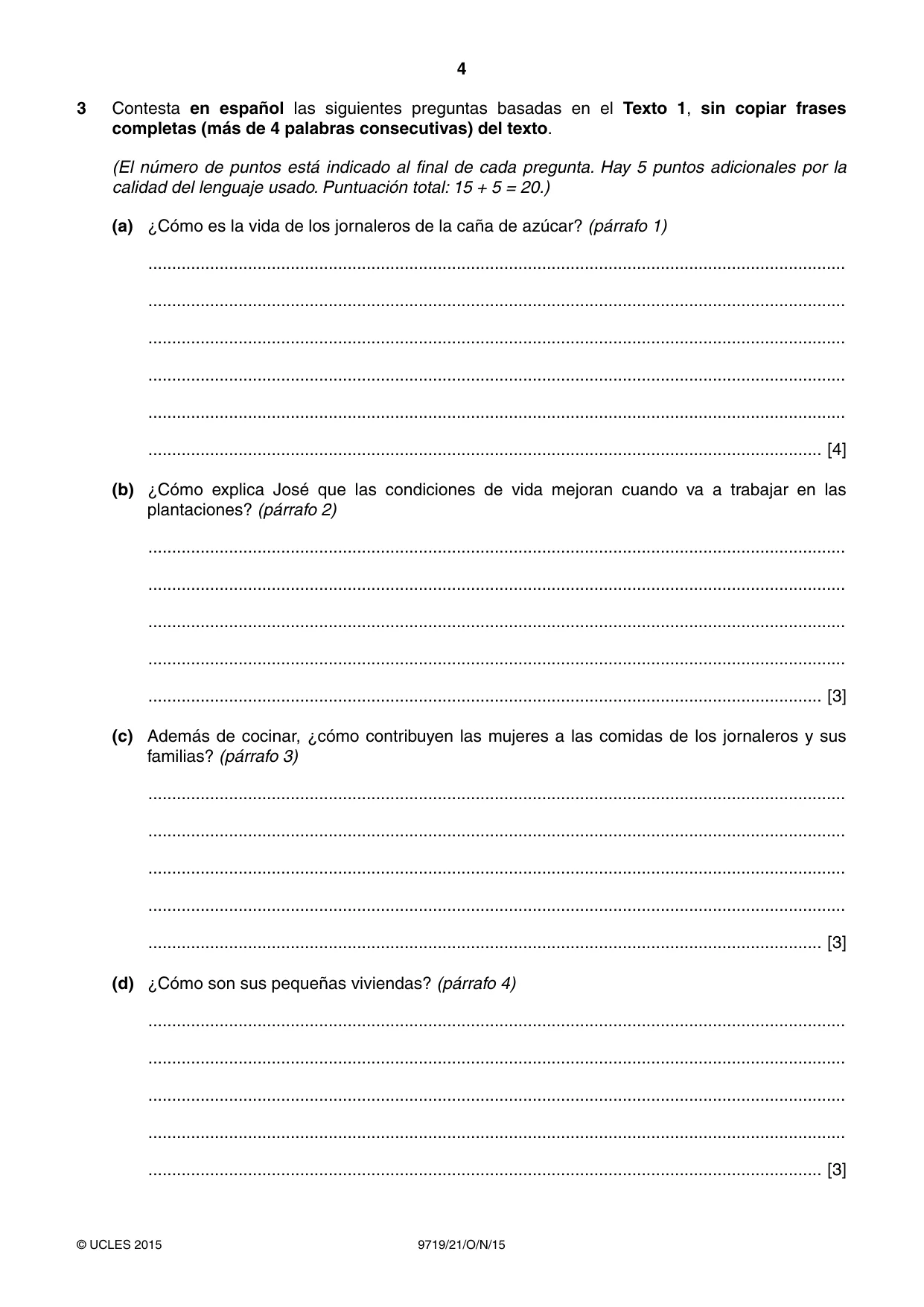 Cambridge A Level Spanish (A Level only) 9719 2015 Oct/Nov Paper 2 · Variant 1 question paper, page 4 of 8