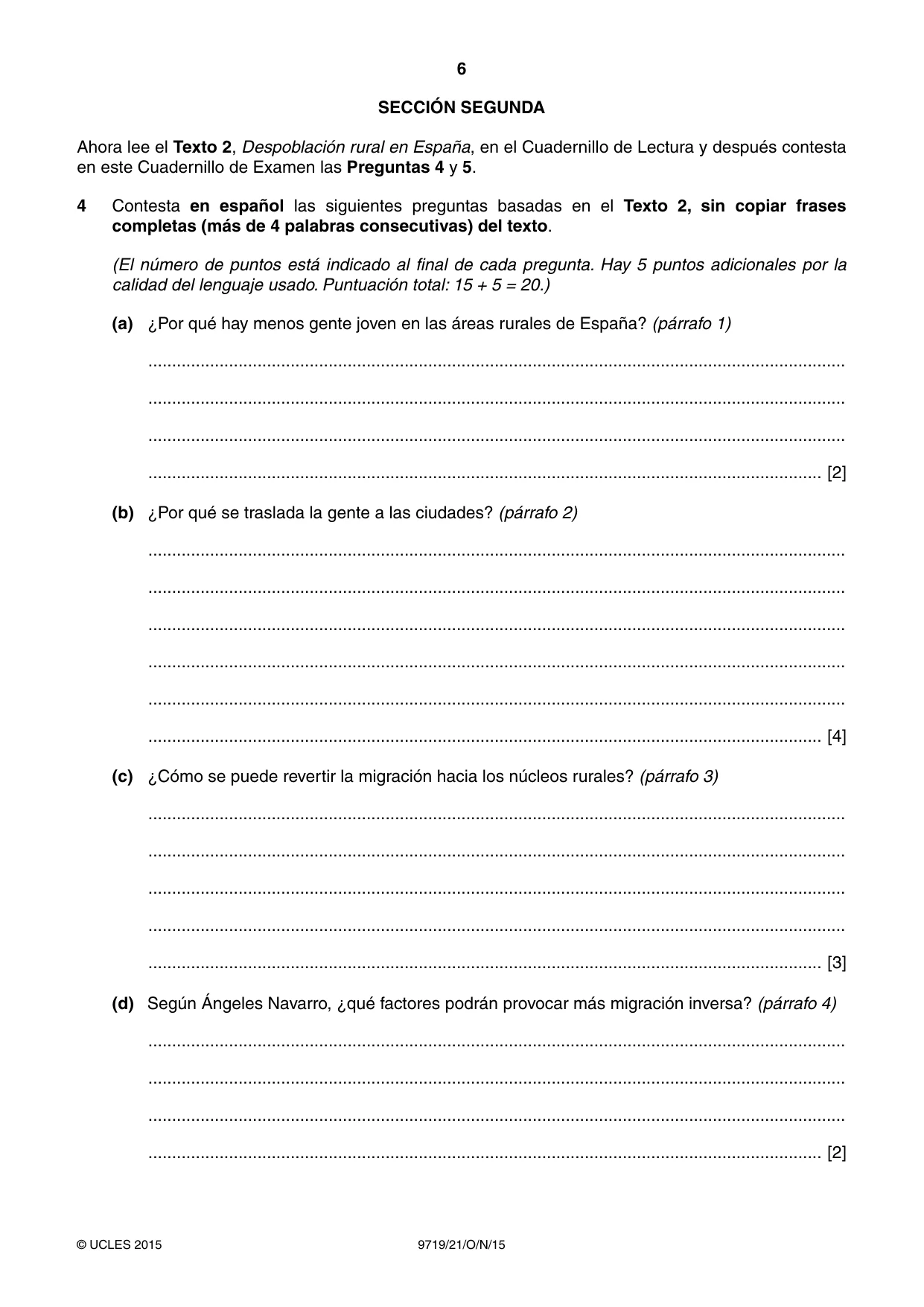 Cambridge A Level Spanish (A Level only) 9719 2015 Oct/Nov Paper 2 · Variant 1 question paper, page 6 of 8