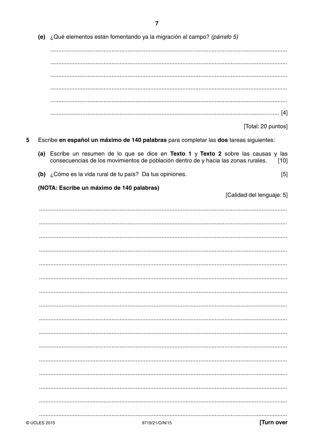 Cambridge A Level Spanish (A Level only) 9719 2015 Oct/Nov Paper 2 · Variant 1 question paper, page 7 of 8