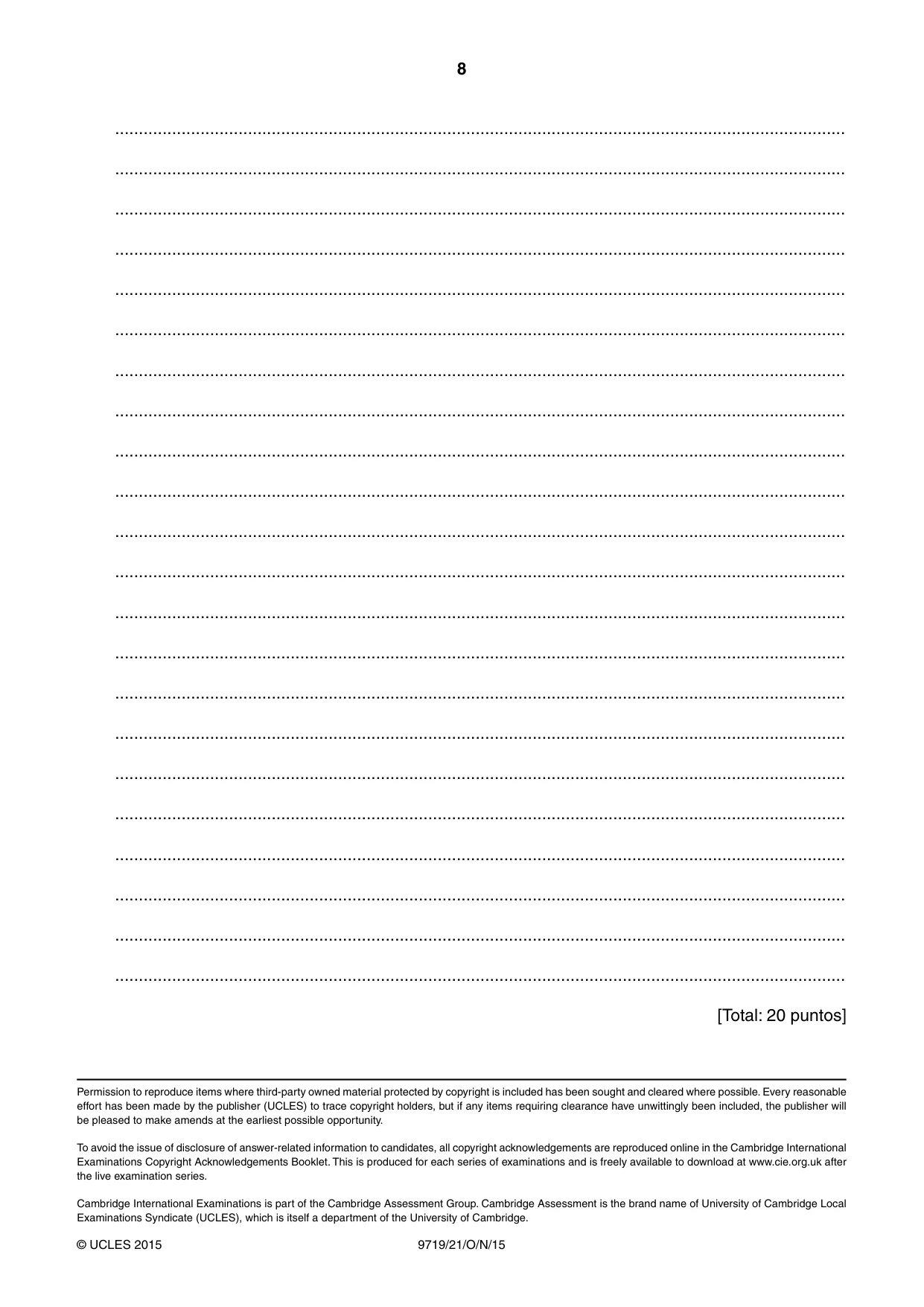 Cambridge A Level Spanish (A Level only) 9719 2015 Oct/Nov Paper 2 · Variant 1 question paper, page 8 of 8