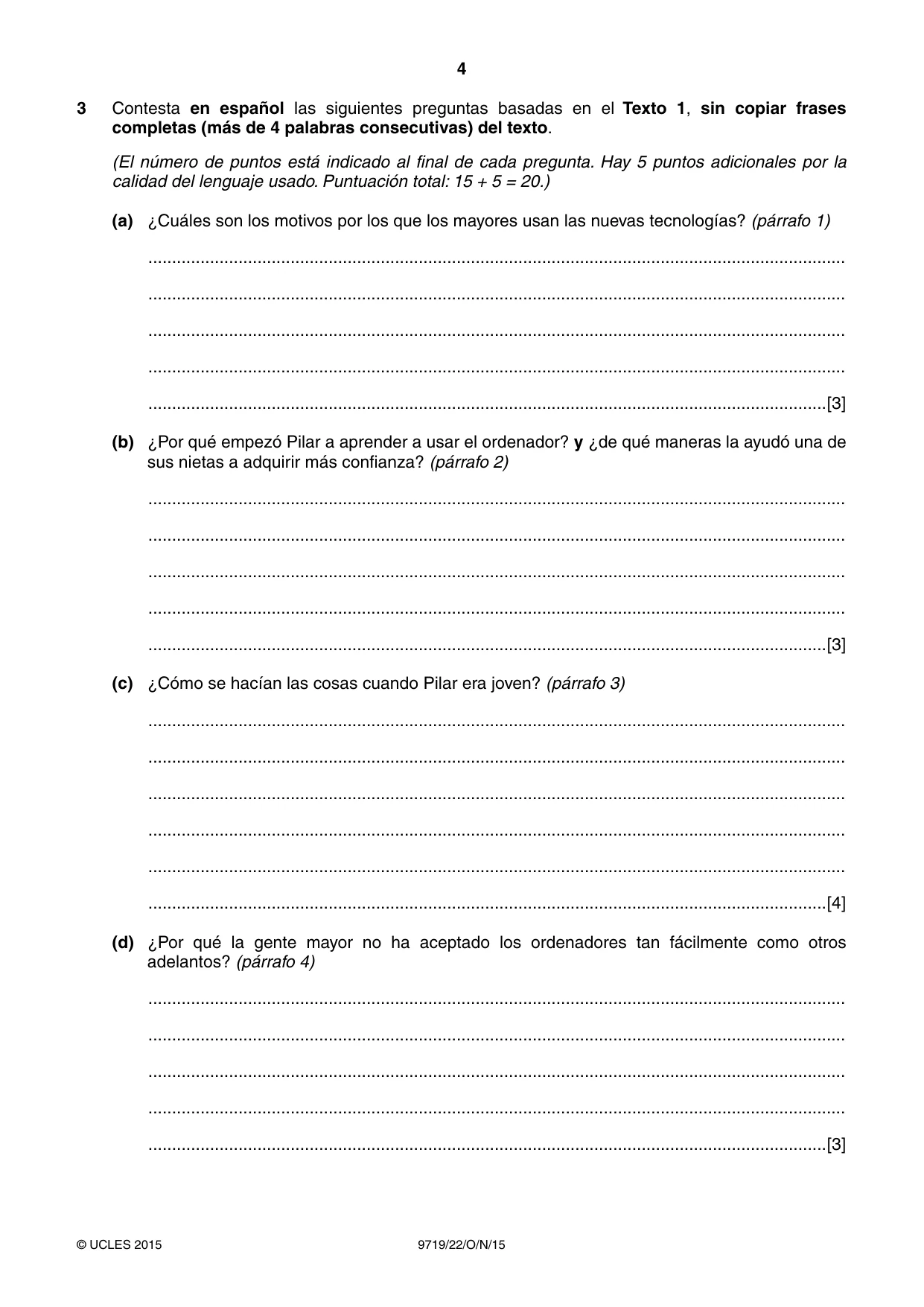 Cambridge A Level Spanish (A Level only) 9719 2015 Oct/Nov Paper 2 · Variant 2 question paper, page 4 of 8