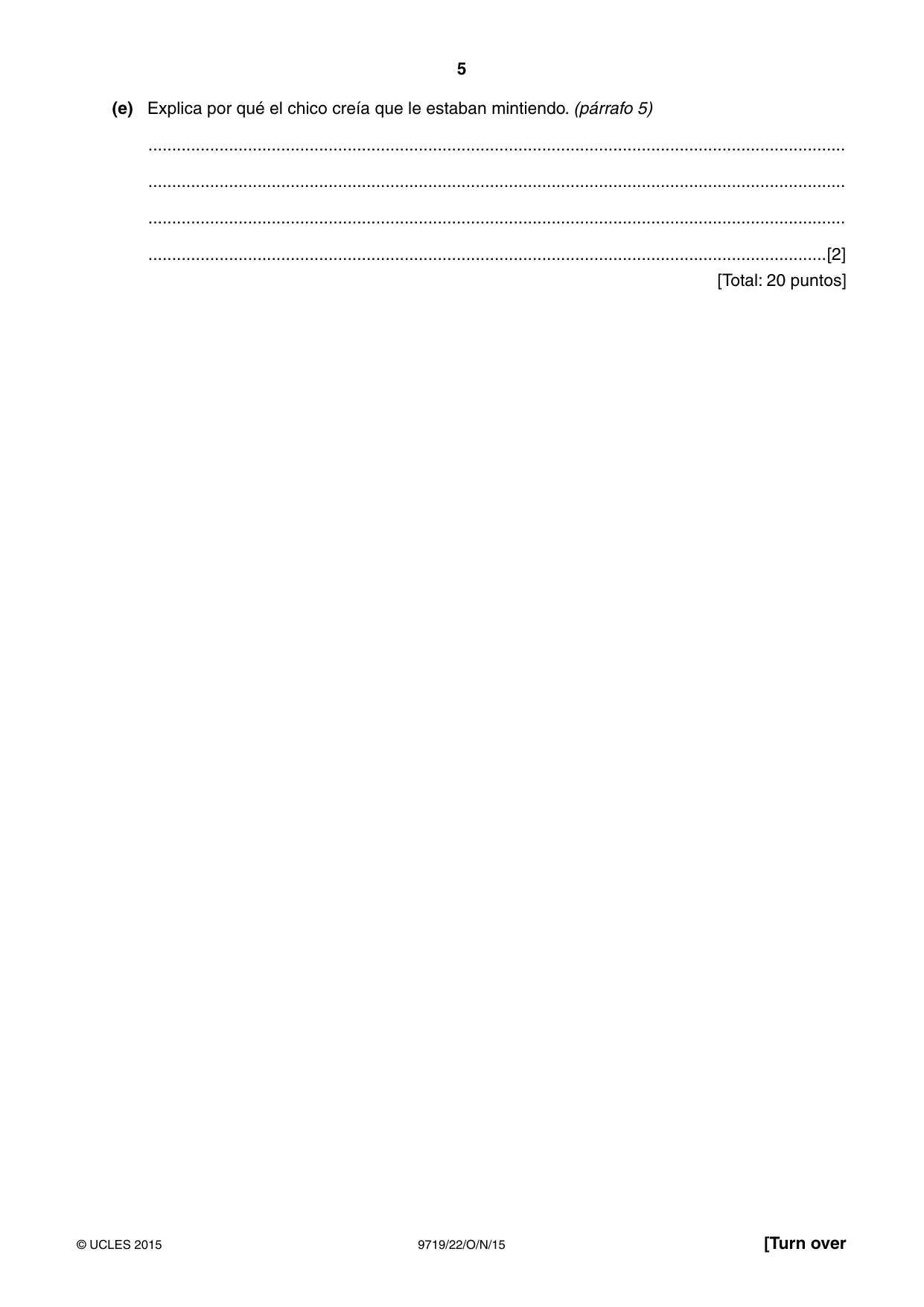 Cambridge A Level Spanish (A Level only) 9719 2015 Oct/Nov Paper 2 · Variant 2 question paper, page 5 of 8