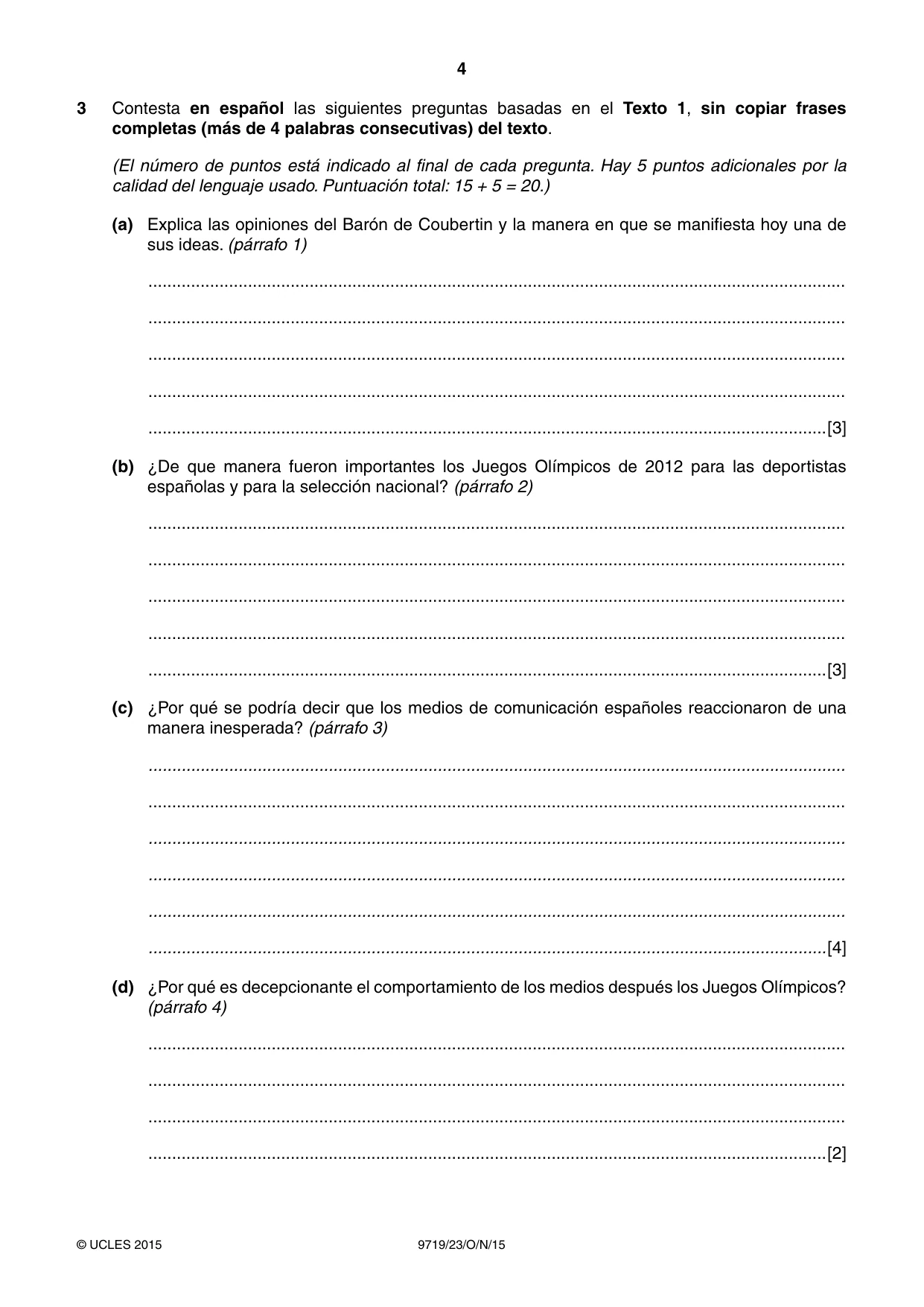 Cambridge A Level Spanish (A Level only) 9719 2015 Oct/Nov Paper 2 · Variant 3 question paper, page 4 of 8