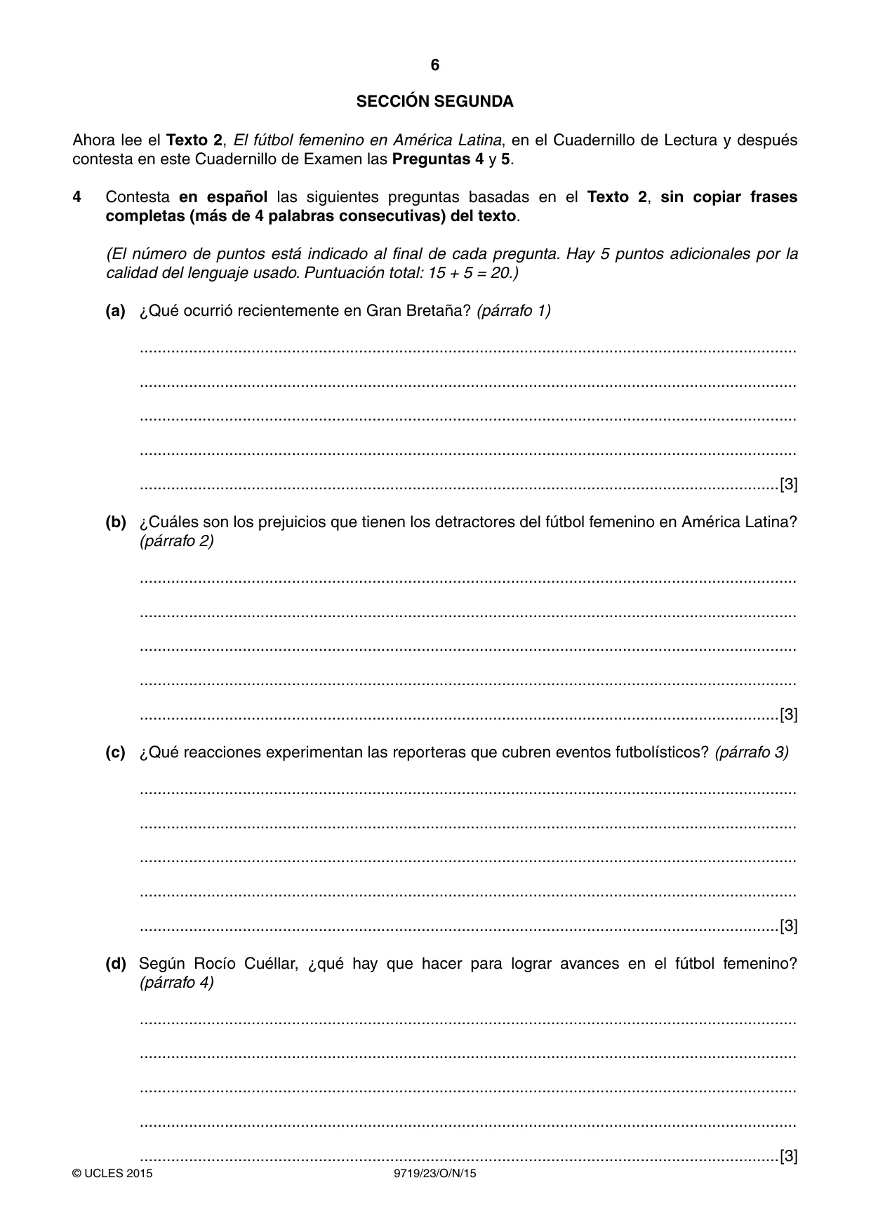 Cambridge A Level Spanish (A Level only) 9719 2015 Oct/Nov Paper 2 · Variant 3 question paper, page 6 of 8