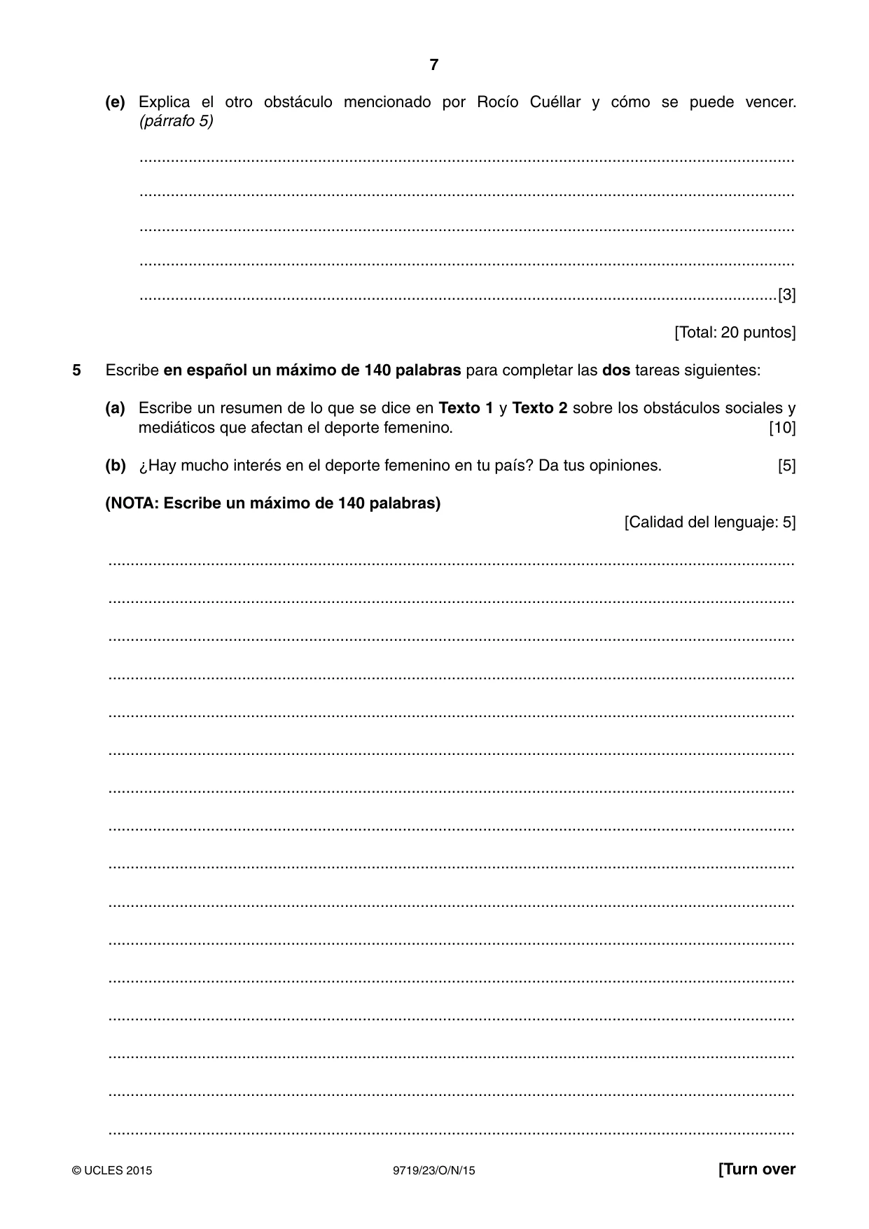 Cambridge A Level Spanish (A Level only) 9719 2015 Oct/Nov Paper 2 · Variant 3 question paper, page 7 of 8
