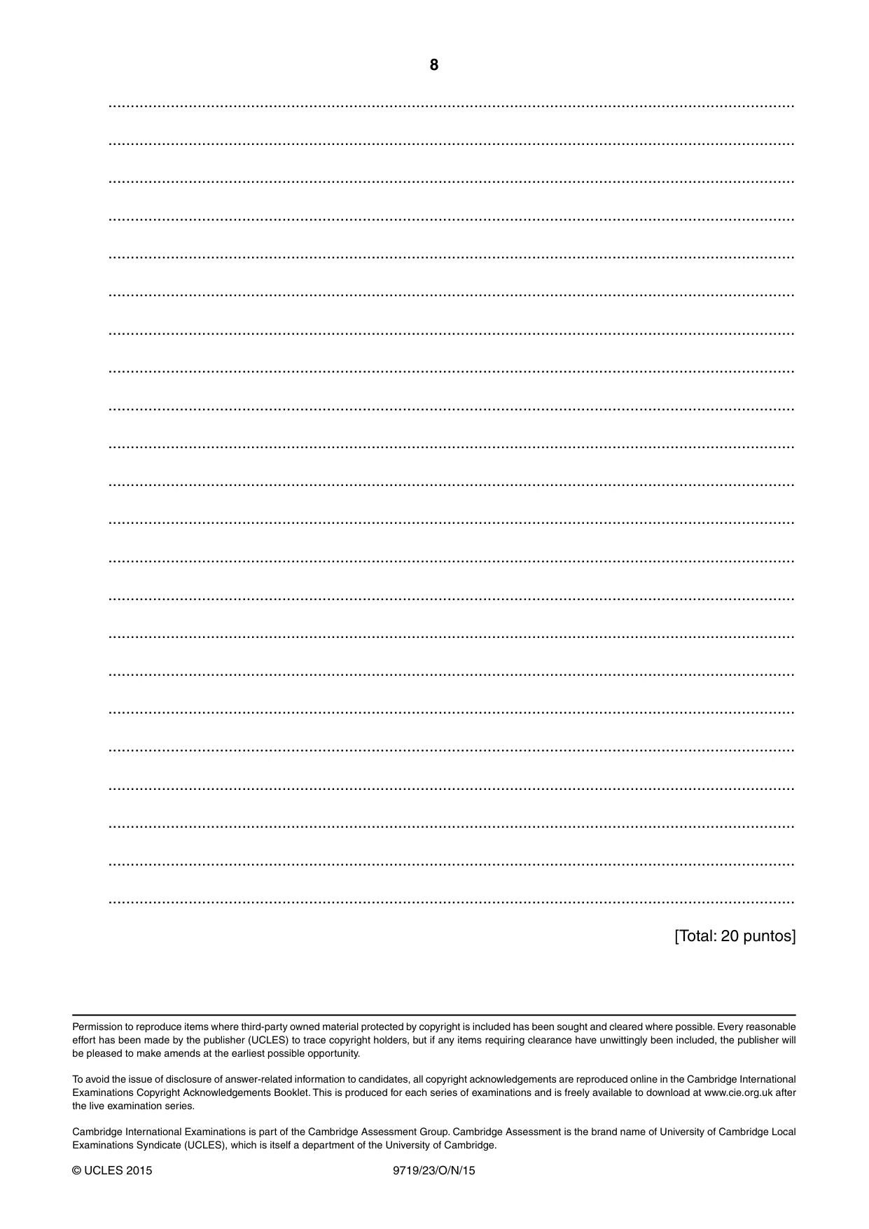 Cambridge A Level Spanish (A Level only) 9719 2015 Oct/Nov Paper 2 · Variant 3 question paper, page 8 of 8