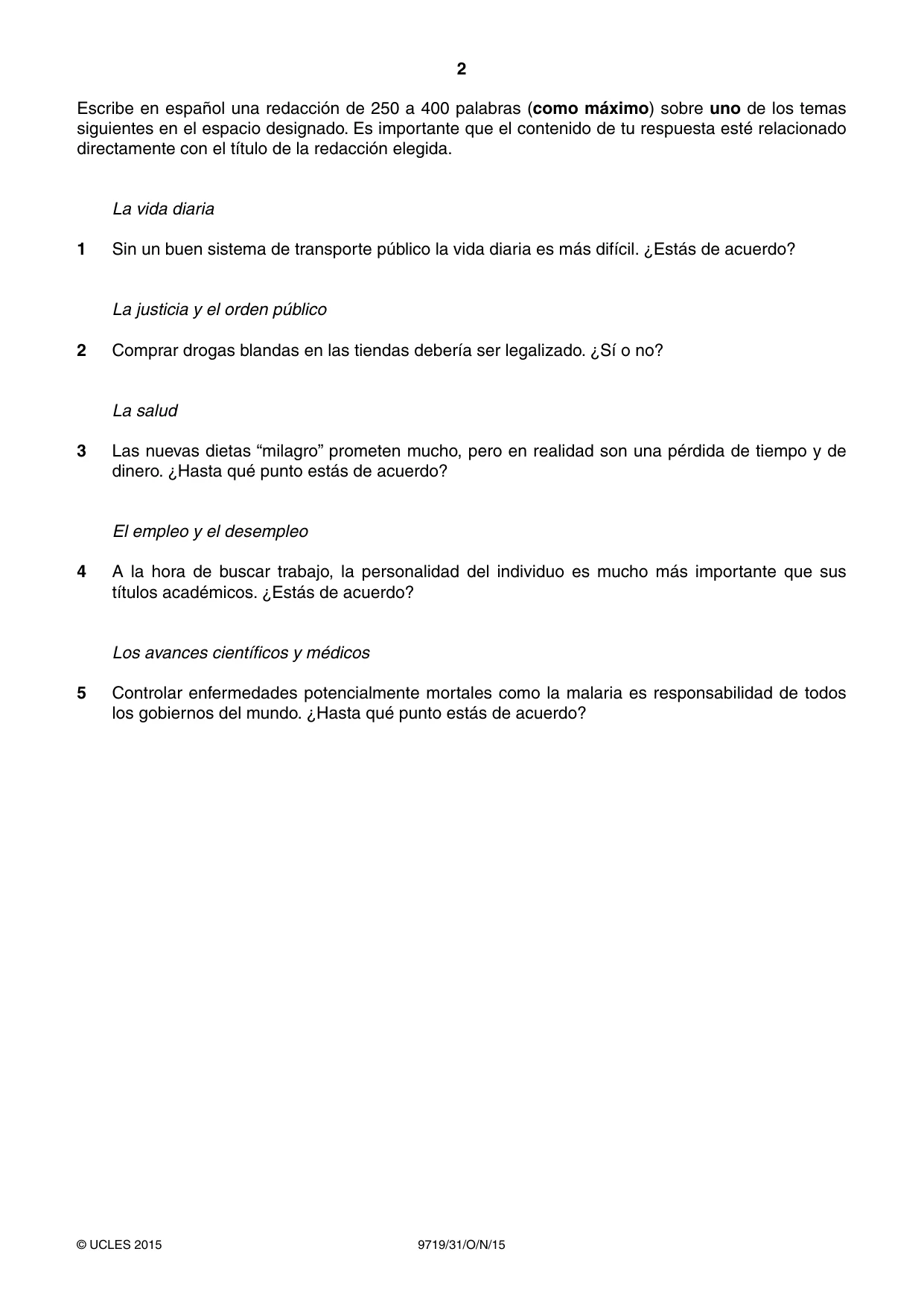 Cambridge A Level Spanish (A Level only) 9719 2015 Oct/Nov Paper 3 · Variant 1 question paper, page 2 of 8