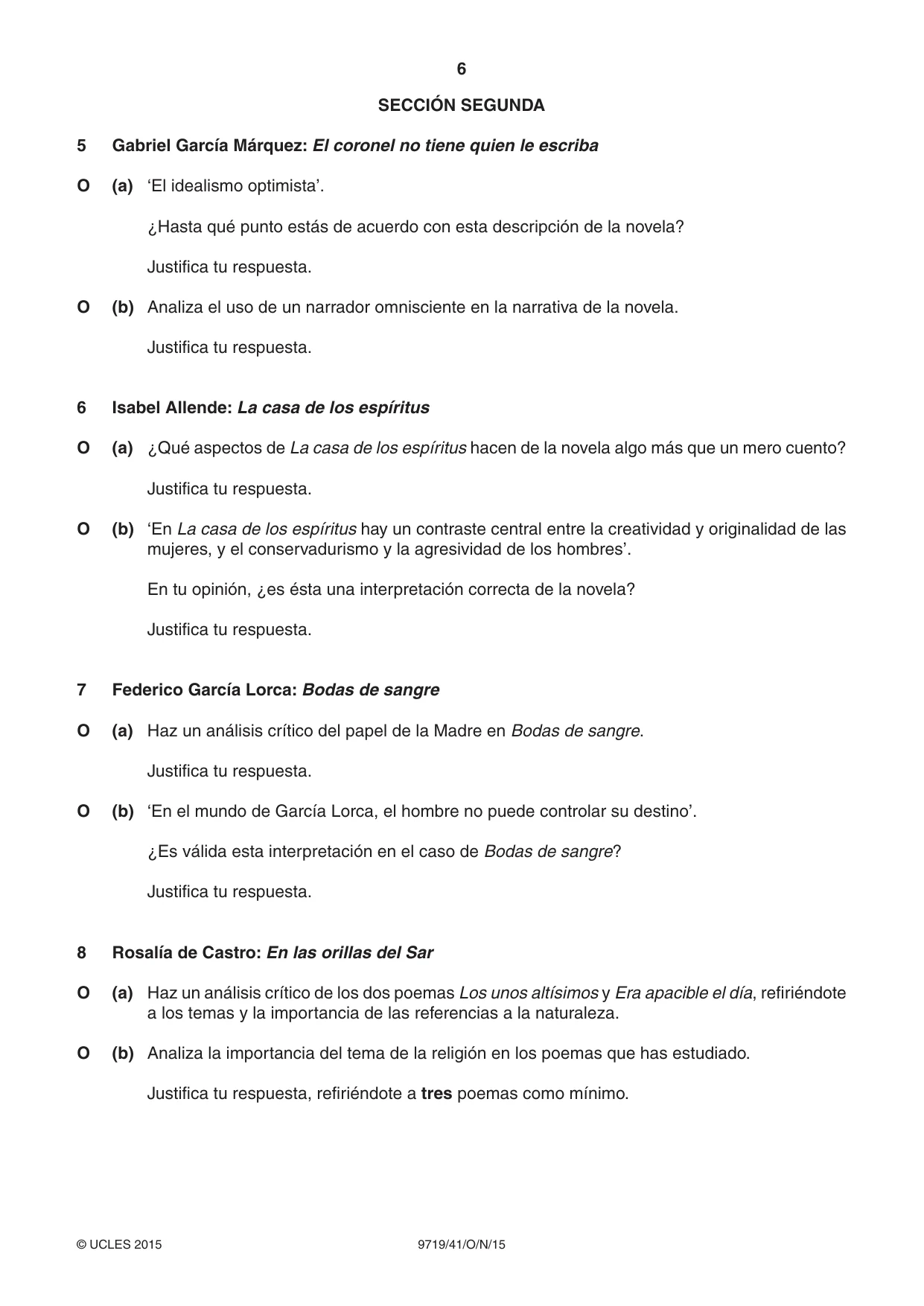 Cambridge A Level Spanish (A Level only) 9719 2015 Oct/Nov Paper 4 · Variant 1 question paper, page 6 of 8