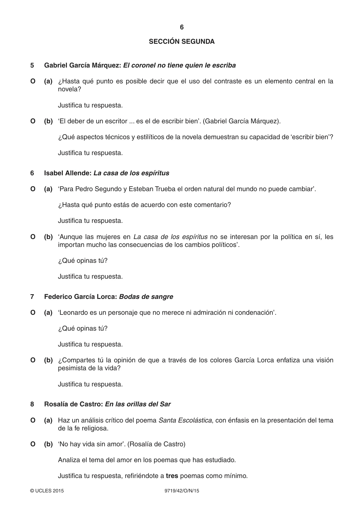 Cambridge A Level Spanish (A Level only) 9719 2015 Oct/Nov Paper 4 · Variant 2 question paper, page 6 of 8