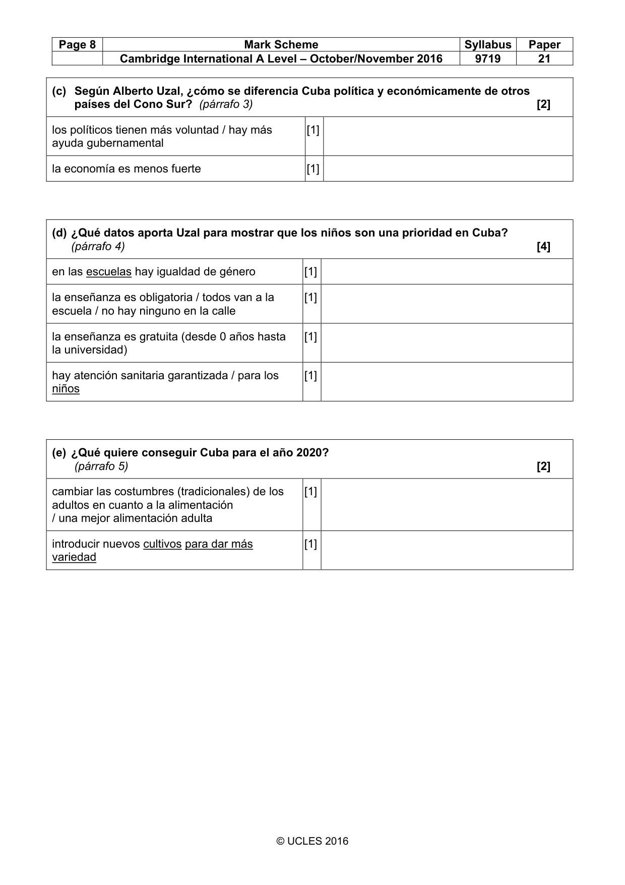 Mark scheme, page 8 of 11