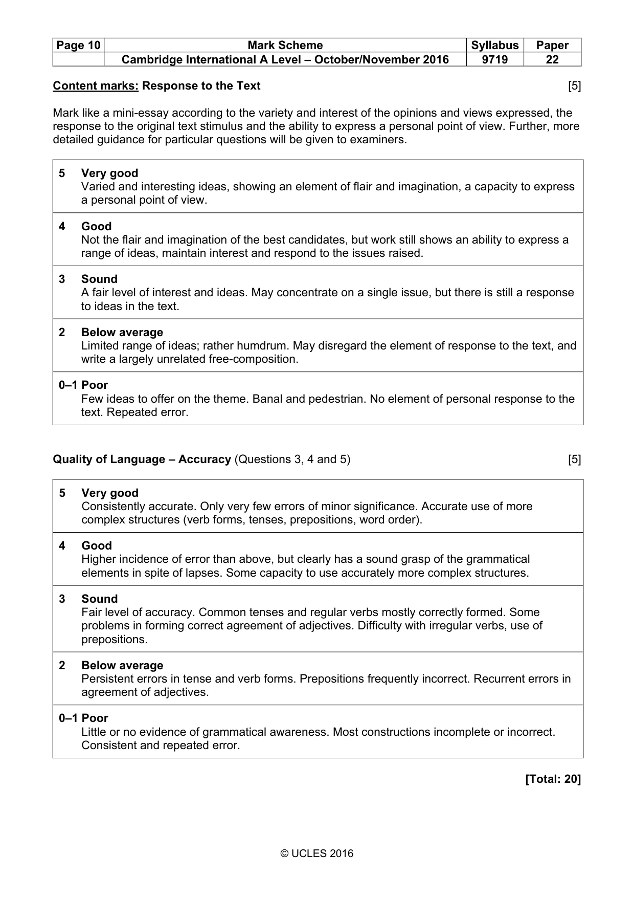 Mark scheme, page 10 of 10