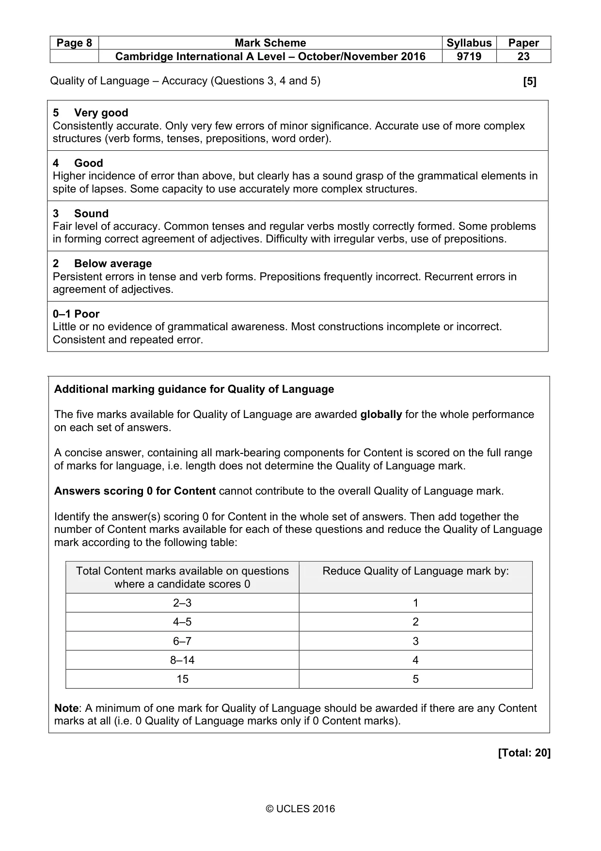 Mark scheme, page 8 of 10
