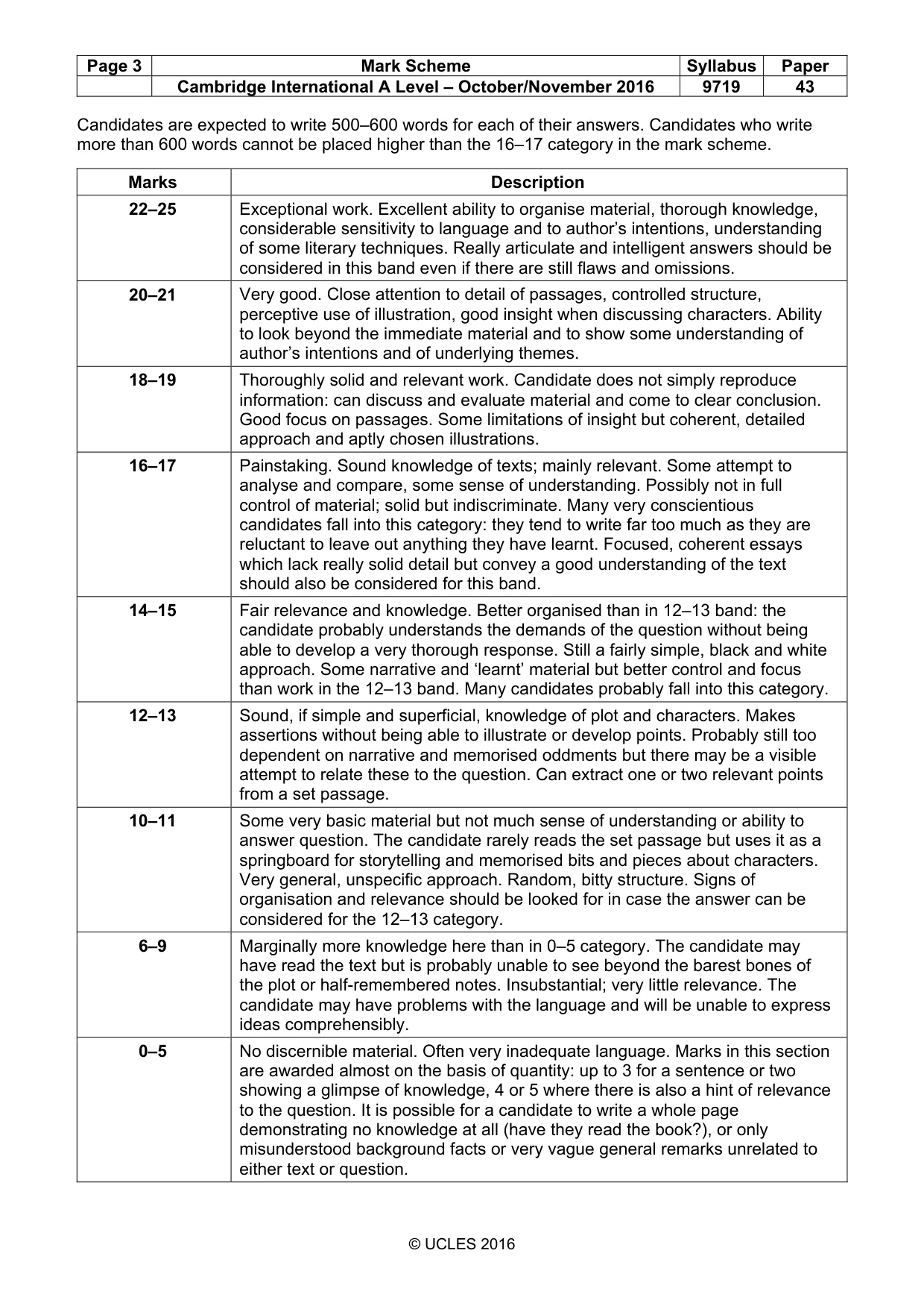 Mark scheme, page 3 of 3