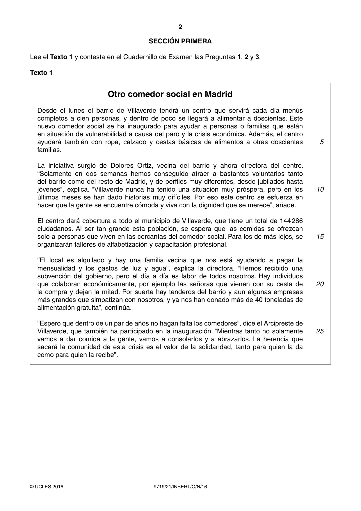 Cambridge A Level Spanish (A Level only) 9719 2016 Oct/Nov Paper 2 · Variant 1 question paper, page 2 of 4