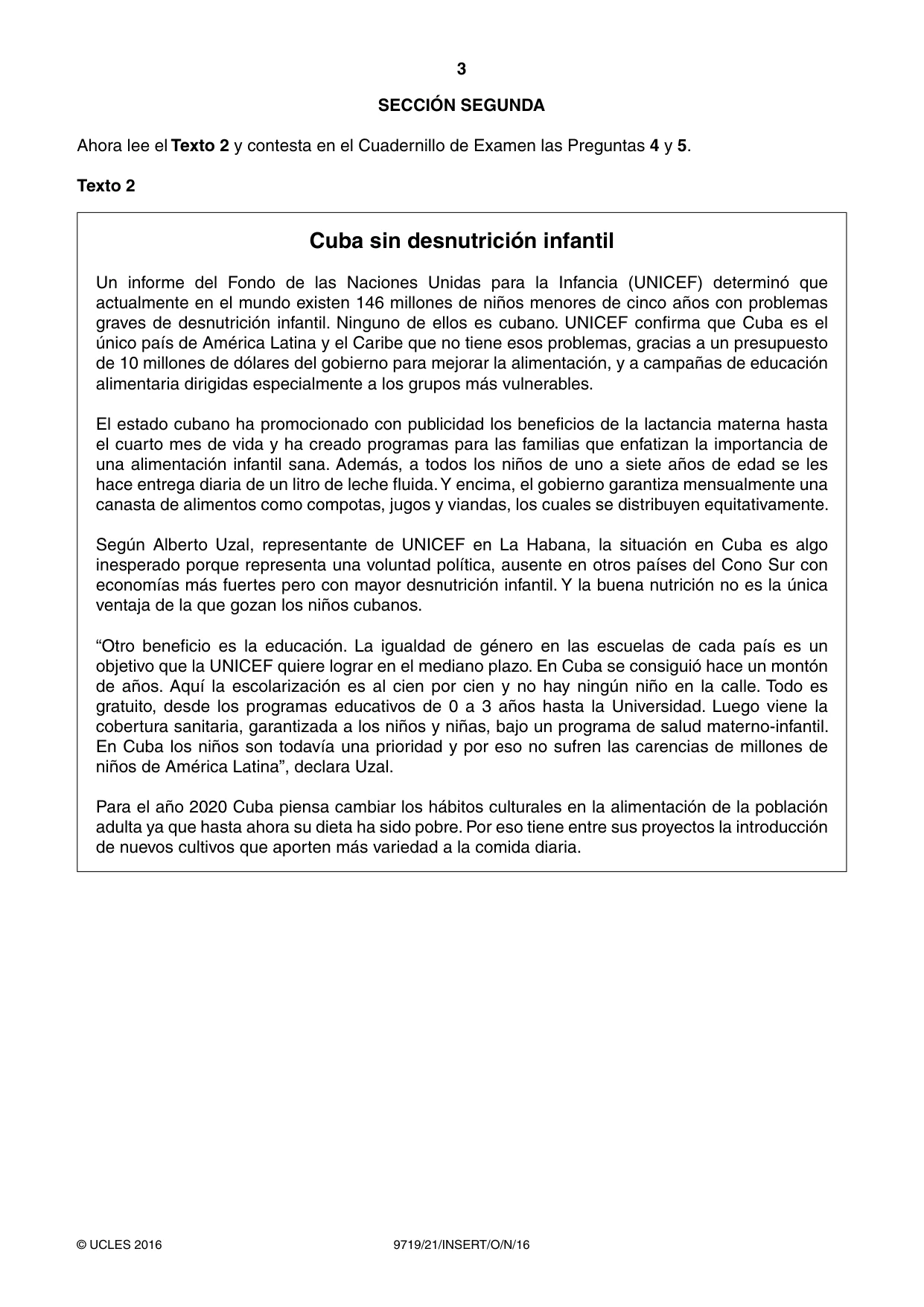 Cambridge A Level Spanish (A Level only) 9719 2016 Oct/Nov Paper 2 · Variant 1 question paper, page 3 of 4