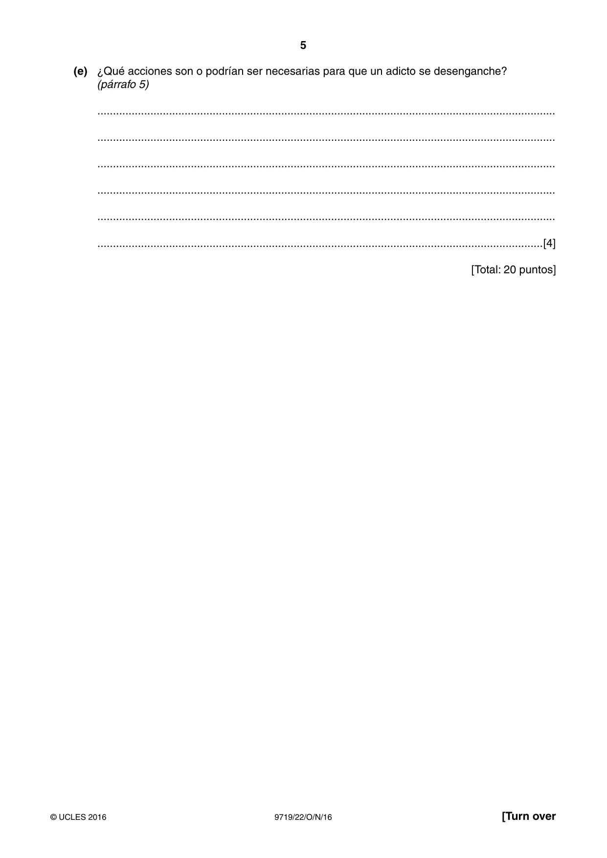 Cambridge A Level Spanish (A Level only) 9719 2016 Oct/Nov Paper 2 · Variant 2 question paper, page 5 of 8