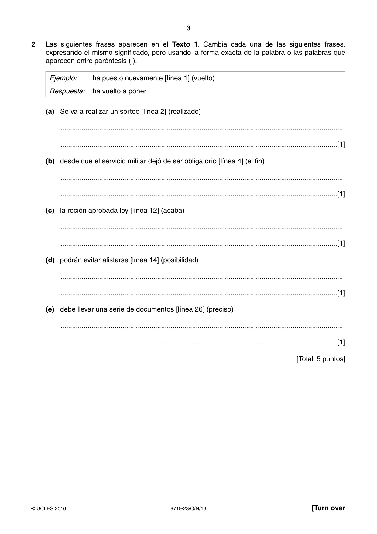 Cambridge A Level Spanish (A Level only) 9719 2016 Oct/Nov Paper 2 · Variant 3 question paper, page 3 of 8