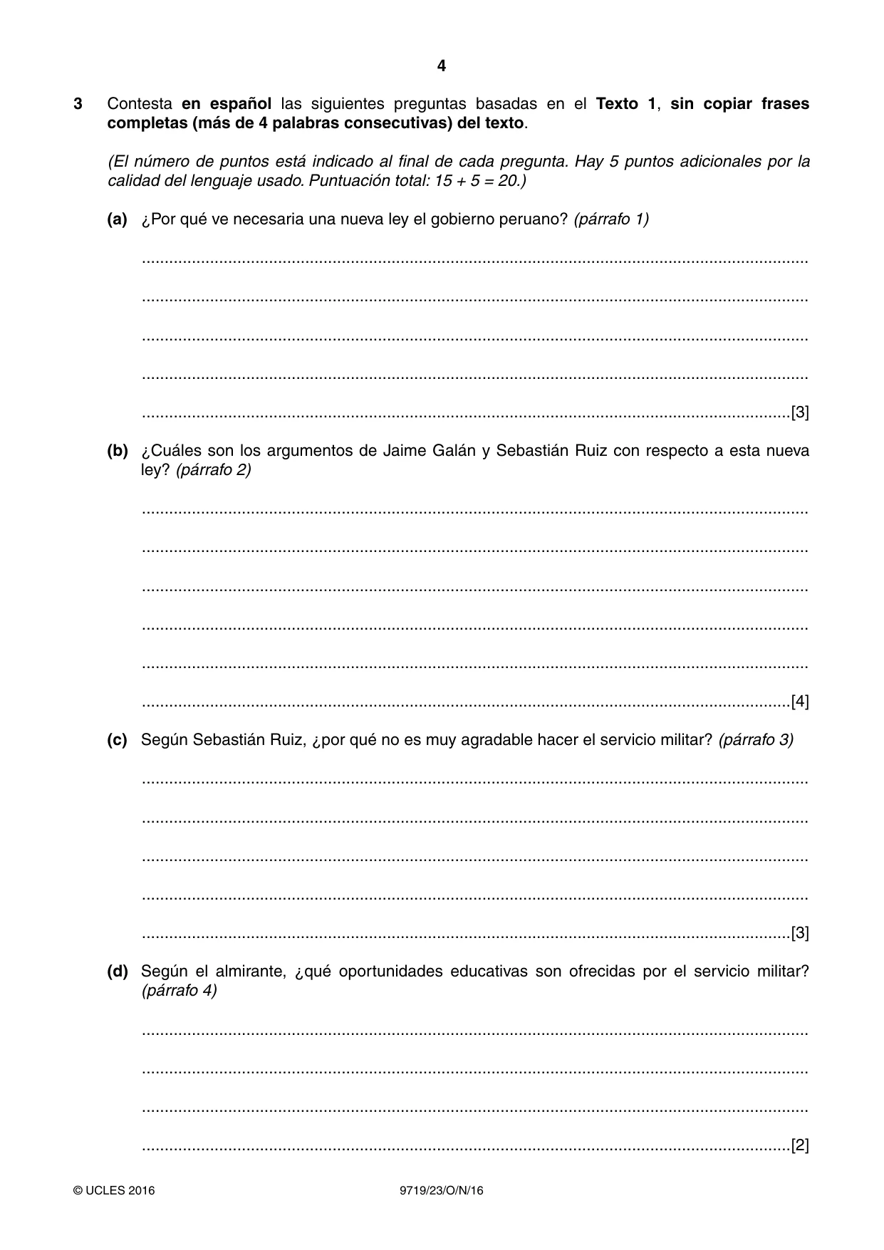 Cambridge A Level Spanish (A Level only) 9719 2016 Oct/Nov Paper 2 · Variant 3 question paper, page 4 of 8