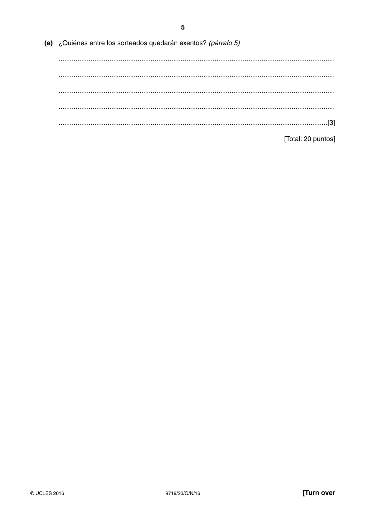 Cambridge A Level Spanish (A Level only) 9719 2016 Oct/Nov Paper 2 · Variant 3 question paper, page 5 of 8