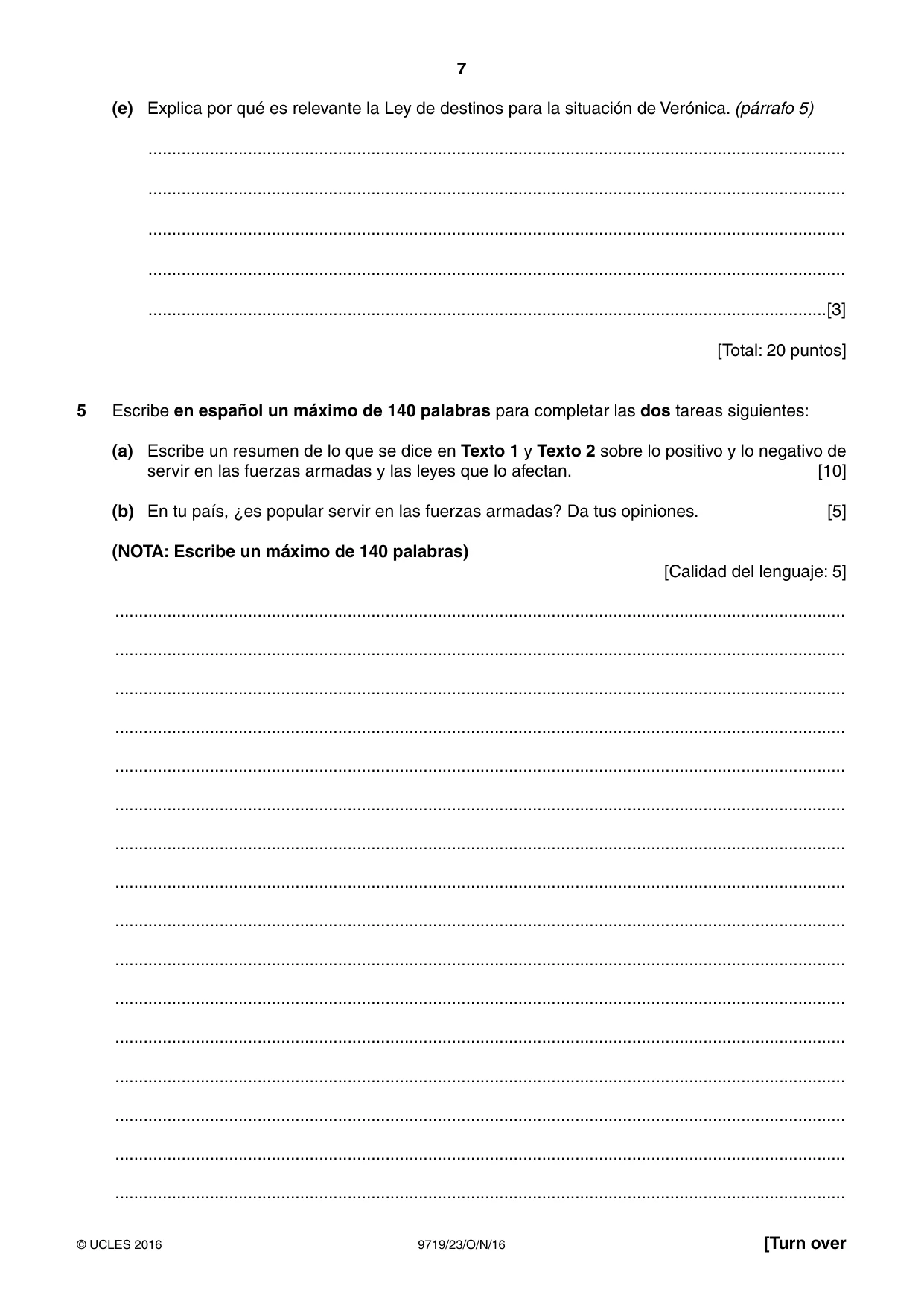 Cambridge A Level Spanish (A Level only) 9719 2016 Oct/Nov Paper 2 · Variant 3 question paper, page 7 of 8