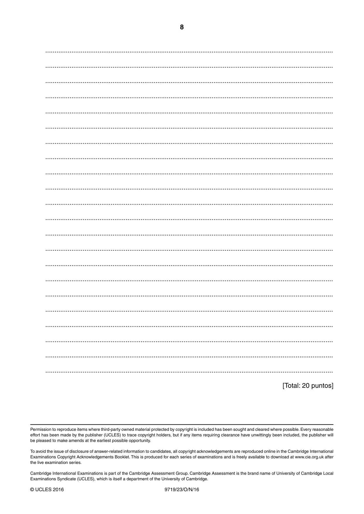 Cambridge A Level Spanish (A Level only) 9719 2016 Oct/Nov Paper 2 · Variant 3 question paper, page 8 of 8