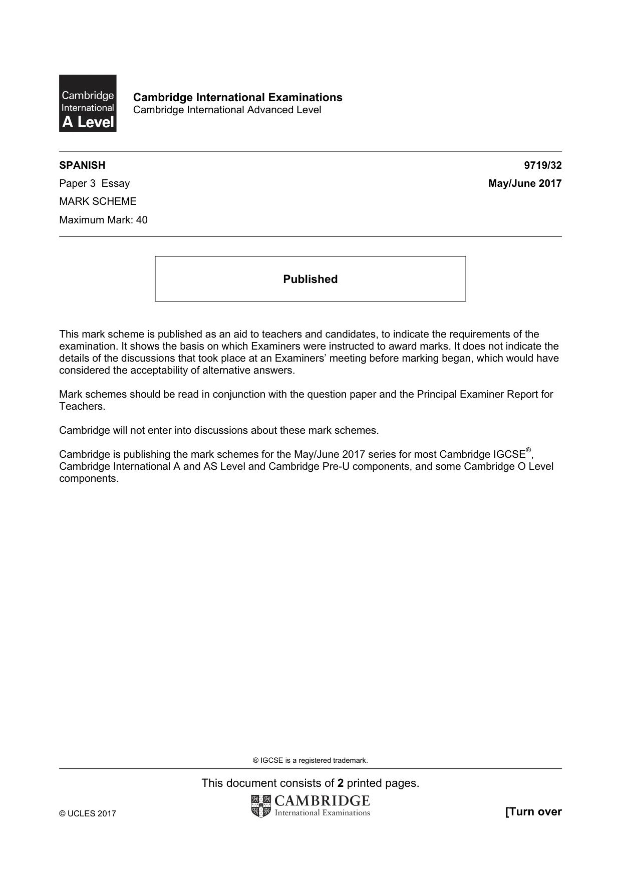 Mark scheme, page 1 of 2