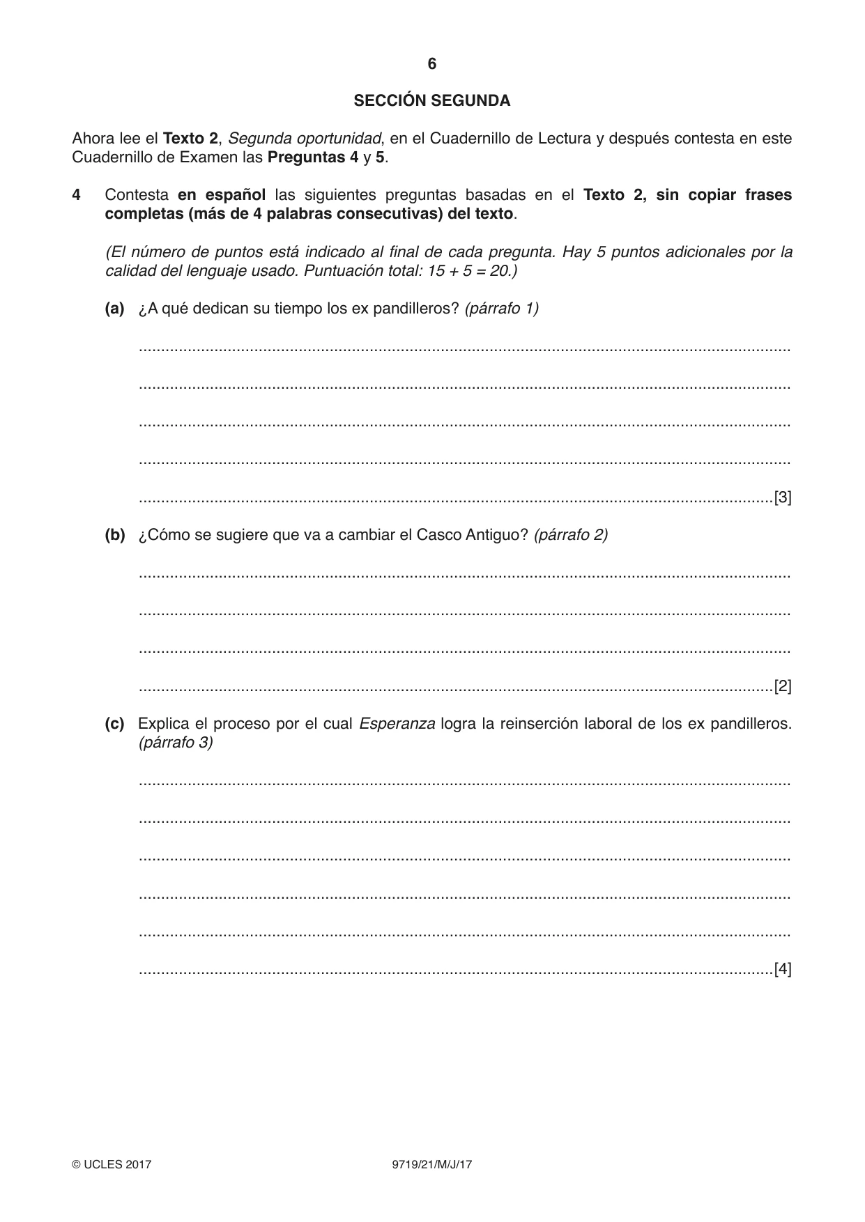 Cambridge A Level Spanish (A Level only) 9719 2017 May/June Paper 2 · Variant 1 question paper, page 6 of 8
